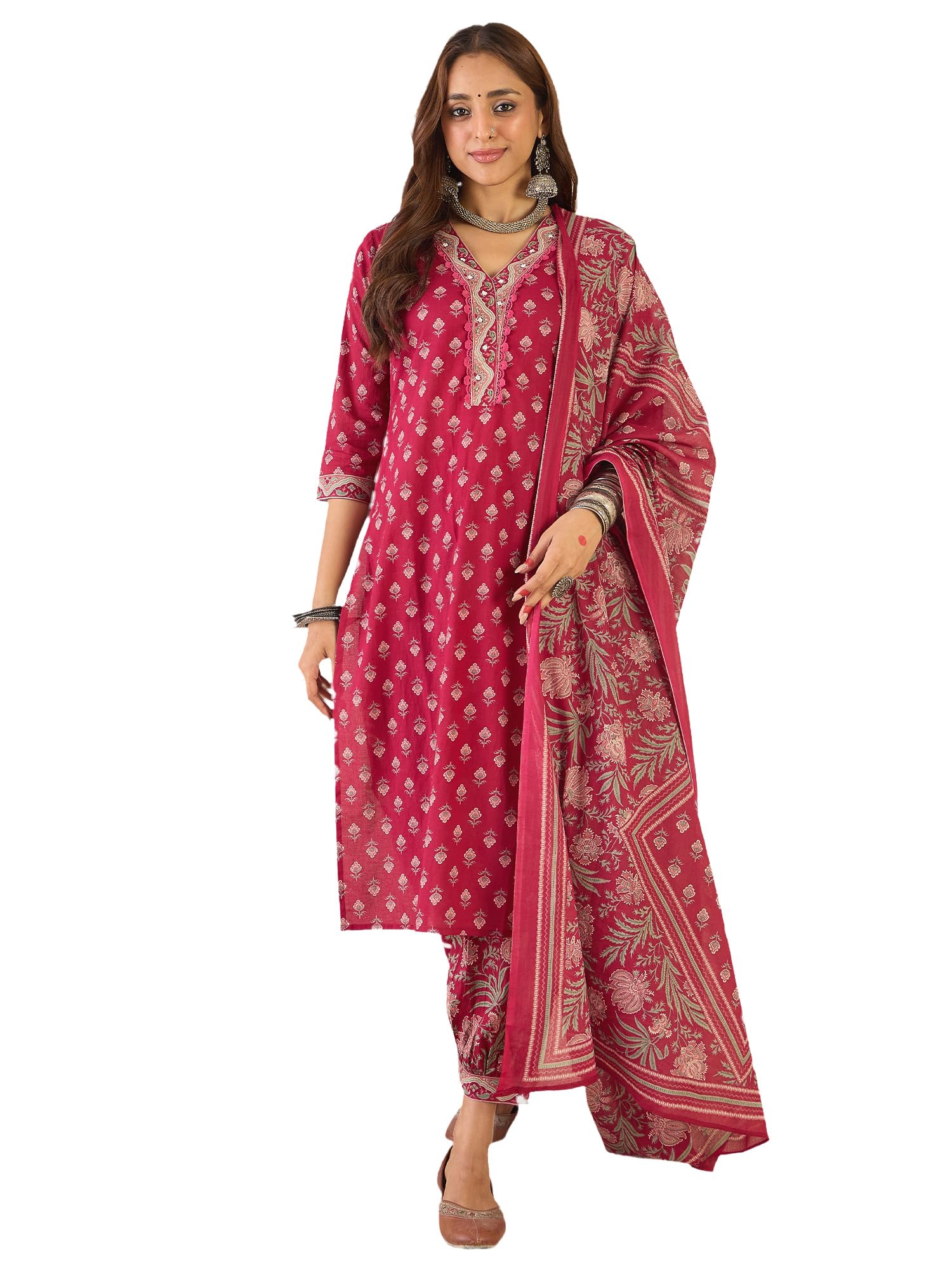 indo era Women Pure Cotton Kurta Set with Dupatta | Festive Suit Set, 6531-picture-32
