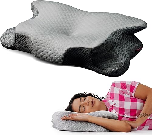 IWS I WANNA SLEEP Cervical Original Neck Plus Charcoal Premium - Almohada ergonómica de espuma viscoelástica de carbón activado hipoalergénica para