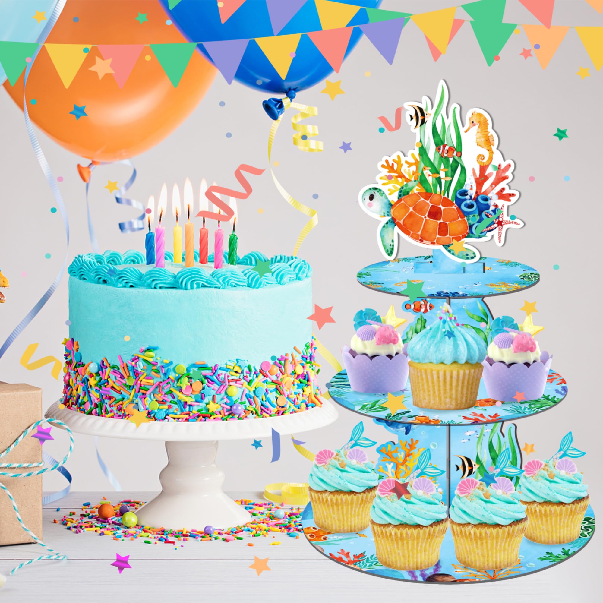 3-stöckiger Cupcake-Ständer Unterwasserwelt-Design – Perfekt Für Geburtstagsfeiern & Partys