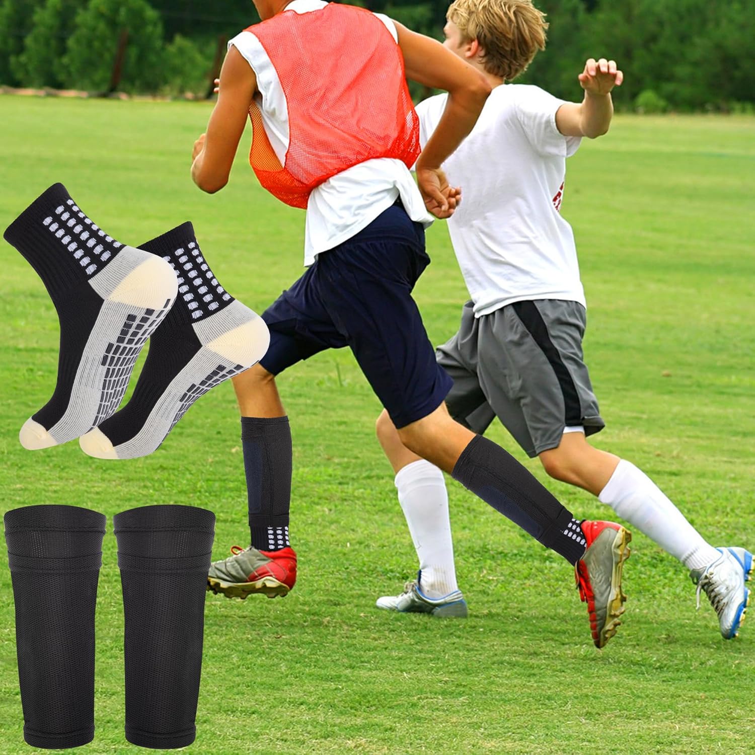 4 Set Grip Soccer Socks with Shin Guard Sleeve,Anti-Slip Soccer Sock Sleeve,Athletic Socks Set for Teens Adult Sport - Image 6
