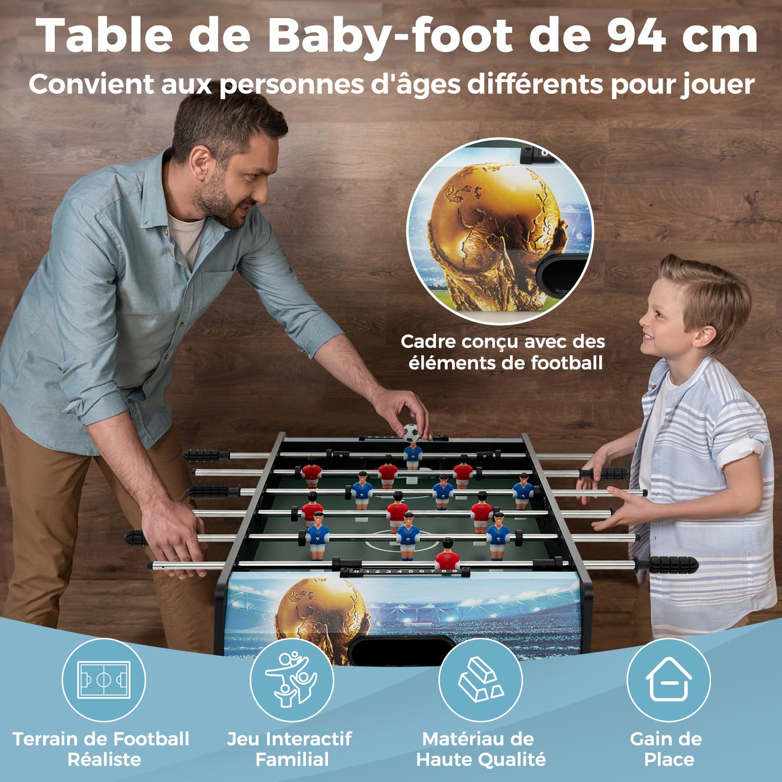 COSTWAY 2 en 1 Table de Baby-Foot avec 14 Joueurs & 2 Ballons, Table de Jeu avec Gardien de Score, Patins Antidérapantes, Jouet d'arcade pour Adulte Enfant pour Fête Bar Salle de Jeux