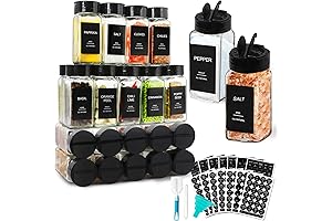 AISIPRIN Glass Spice Jars Set with Black Lids and Labels