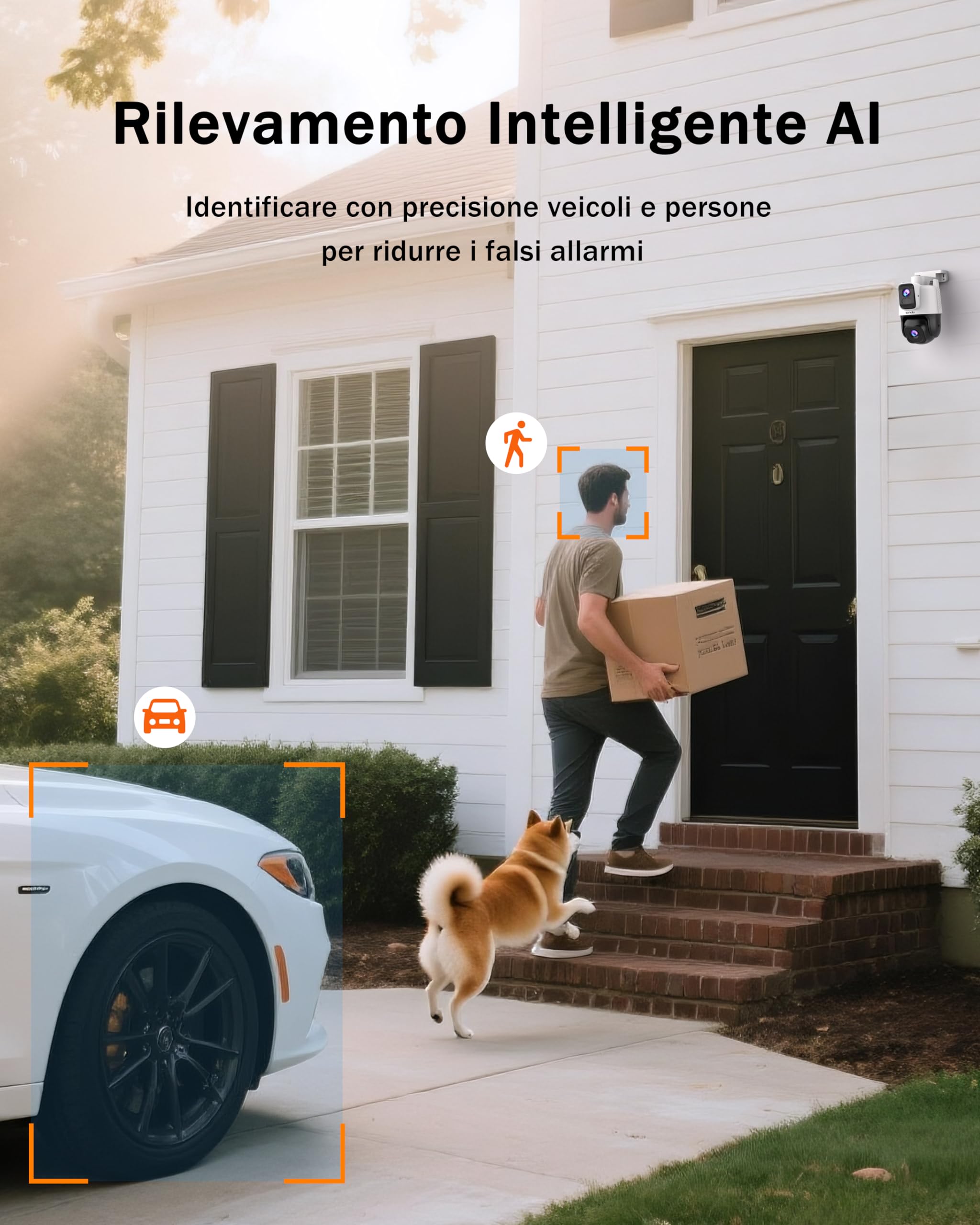 Tenda CH9 Telecamera Wi-Fi Esterno Doppia Lente 2K+2K, Wi-Fi 6 PTZ 360°, Pattugliamento Automatico, Visione Notturna a Colori, Allarme Sonoro/Luminoso, Rilevamento Umano/Veicoli, IP65
