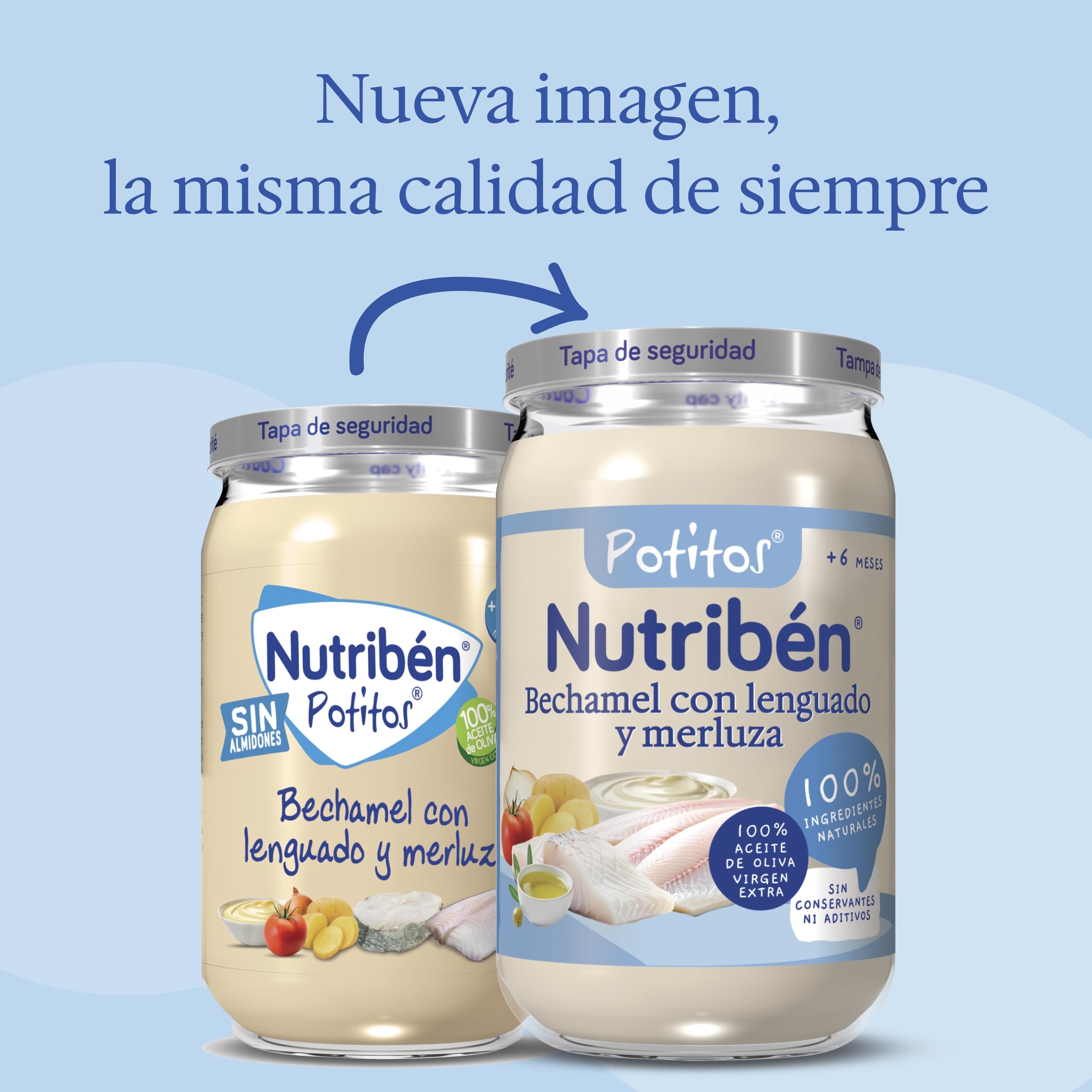Nutribén Potitos de Bechamel con Lenguado y Merluza | Desde los 6 Meses | Sin gluten | Sin almidones | Sin Huevo y Sin Leche | 235 gr