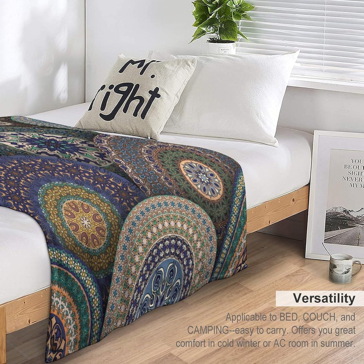 Indian Bohemian Throw Blanket Mandala Design Colorful Boho Floral Pattern Paisley Blanket for Sofa Bed Couch Chair Or Dorm 50"x60"