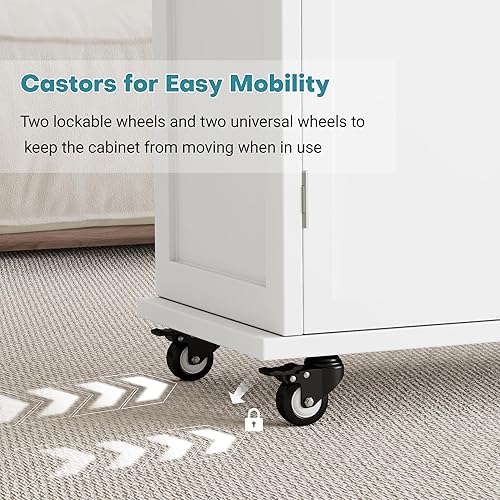 Miniatura 5 de Tabla de planchar rodante con armario de almacenamiento, mesa de planchar pequeña con almohadilla fija resistente al calor, mesa de manualidades con