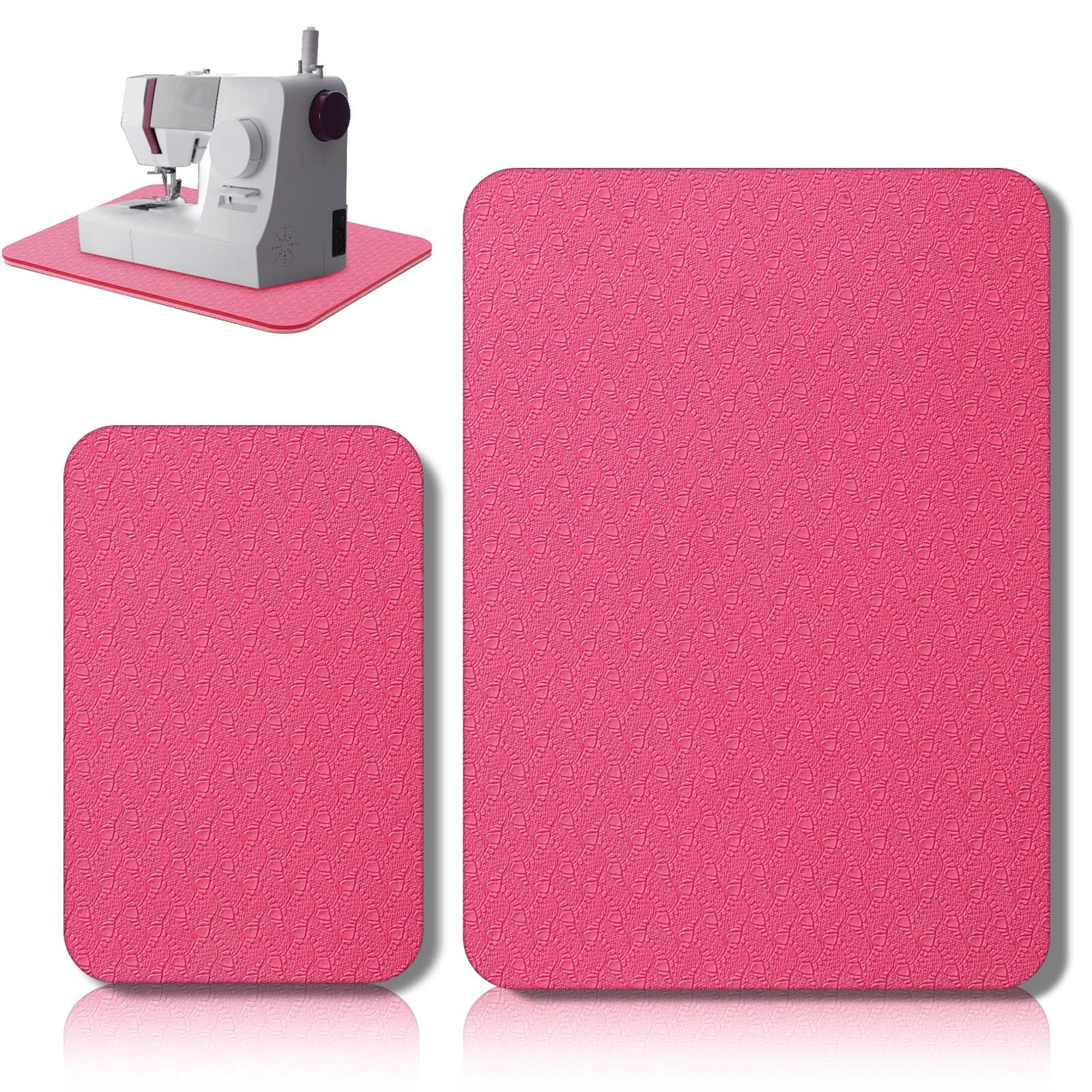 2 Pcs Sewing Machine Muffling Mat Pedal Sewing Mat Reduce Vibrations Noise No Slip Machine Accessories for Quilting(15" X 20" and 9" X 14",Red Pink)