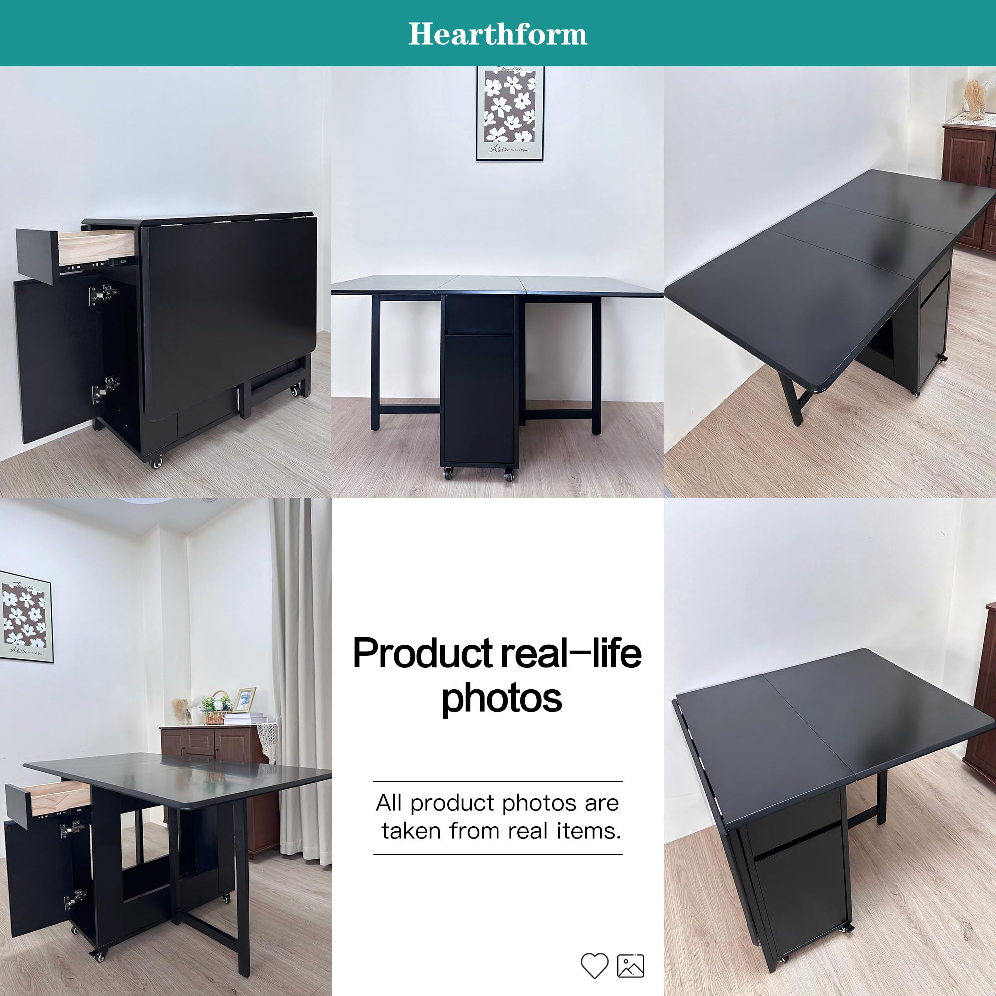 Set di tavolo e sedie pieghevoli in legno massello per 8 persone con contenitore, design elegante, salvaspazio, perfetto per sale da pranzo e cucine
