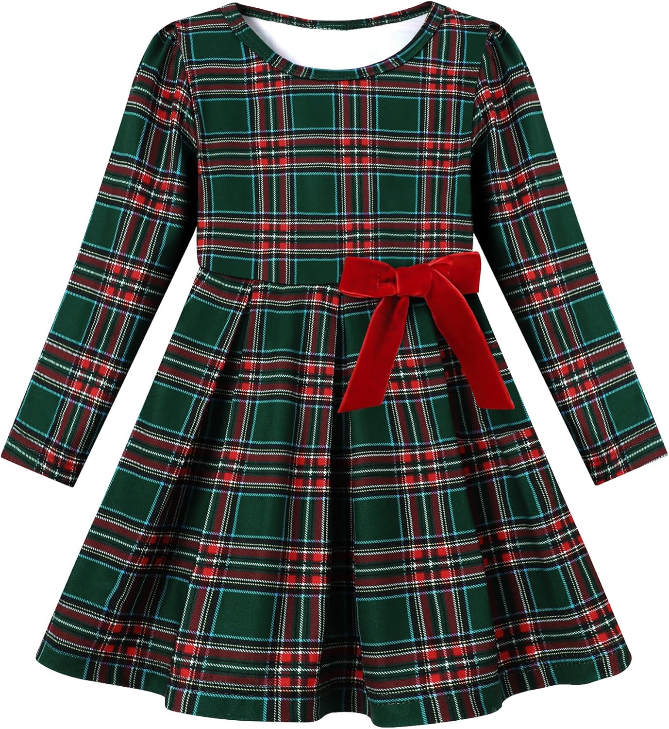 Toddler Christmas Dress for Girls Plaid Dresses Red Green Long Sleeve Holiday Outfits Casual 2-7T