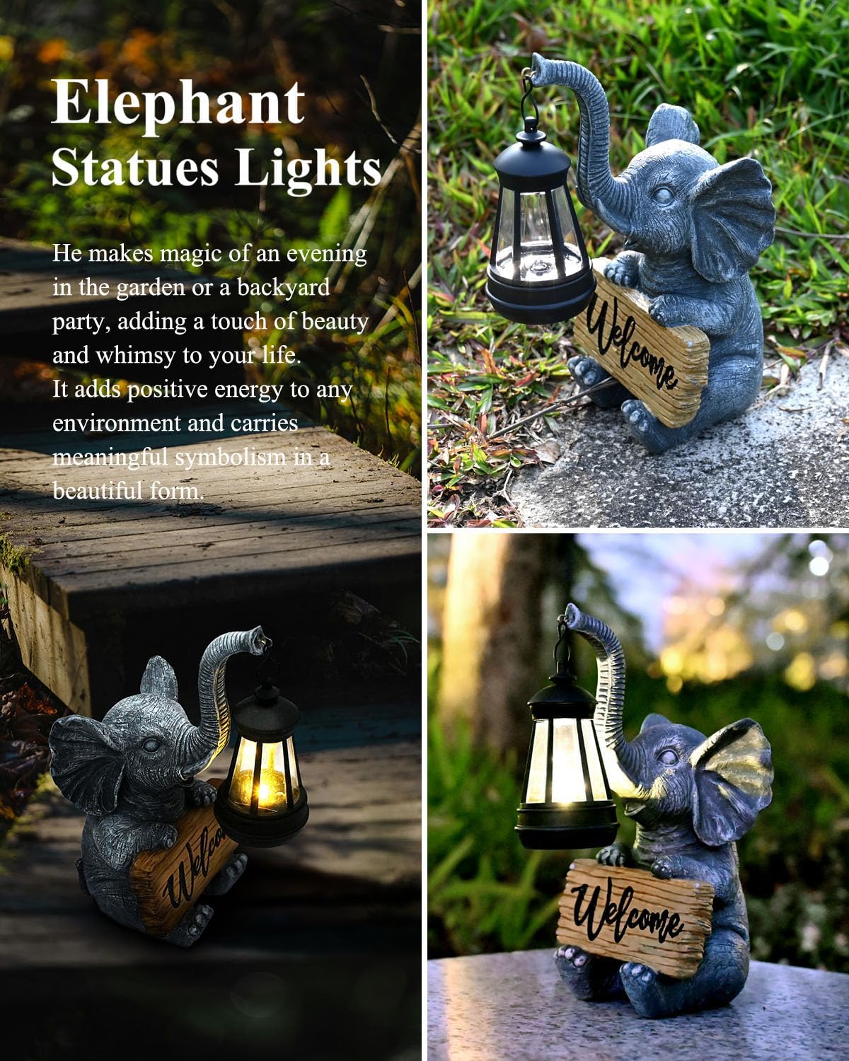 KVR Solar Elephant Garden Lights, Outdoor Welcome Statue Decor for Patio Yard, Birthday Gift for Women Mom Grandma (2025 New Gift Ready)​ (Black) - Image 7
