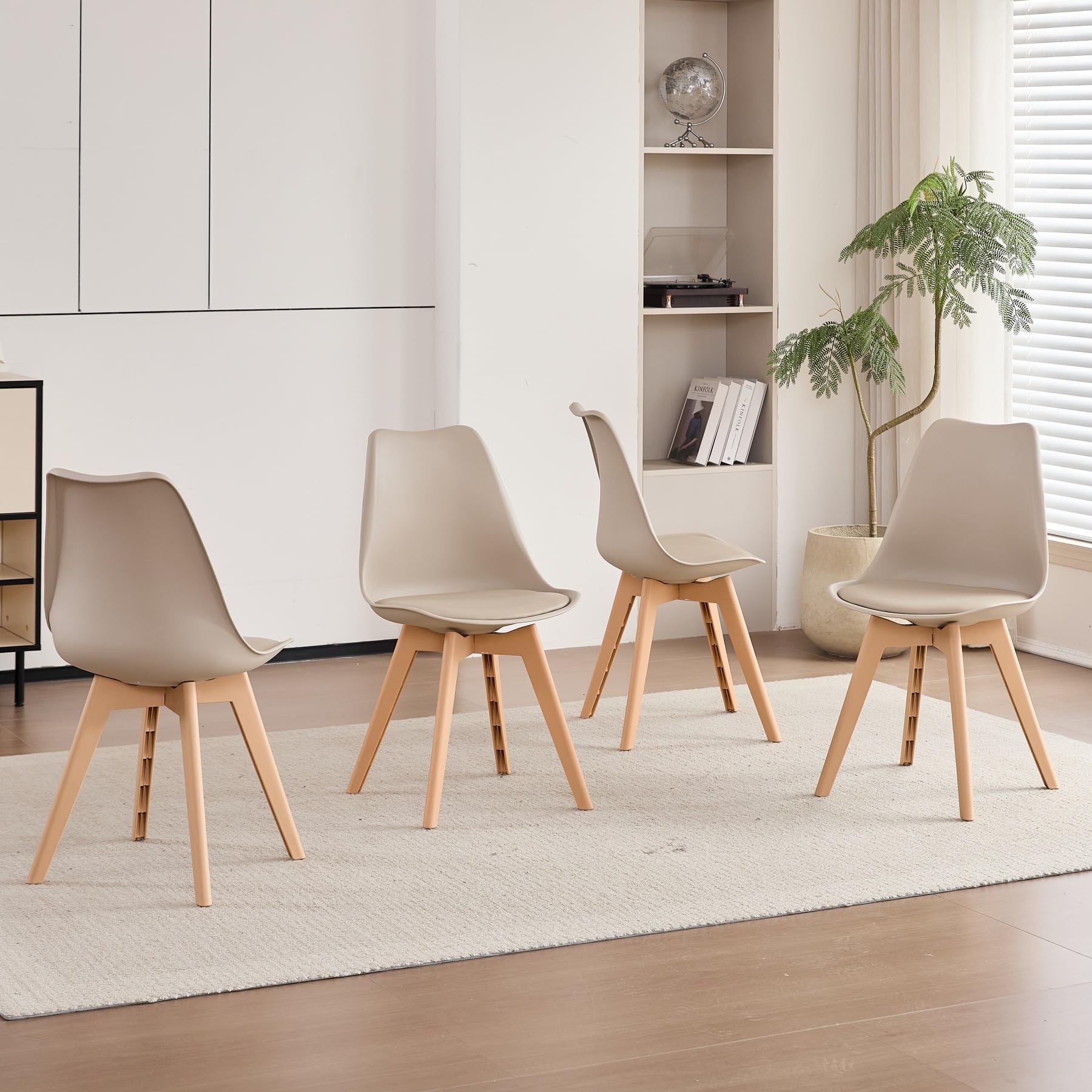 Set di 6 sedie da cucina in stile nordico, Gambe in plastica color kaki, sedili imbottiti in similpelle, Adatte per Sala da Pranzo, Soggiorno, Cucina, Camera da Letto-Cachi