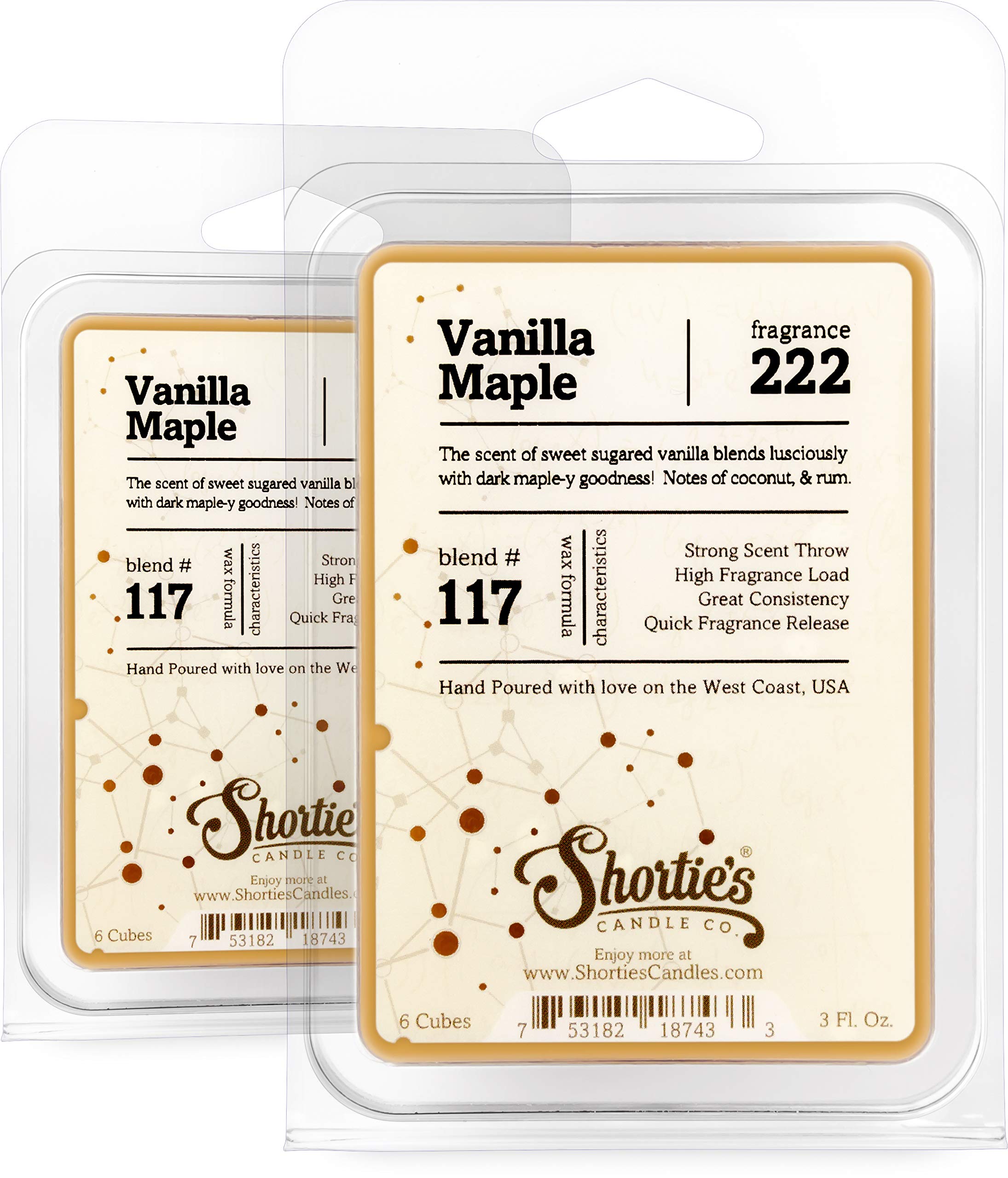 Shortie's Candle CompanyVanilla Maple Wax Melts Multi Pack - 2 Highly Scented Bars - Made with Natural Oils - Bakery & Food Air Freshener Cubes Collection