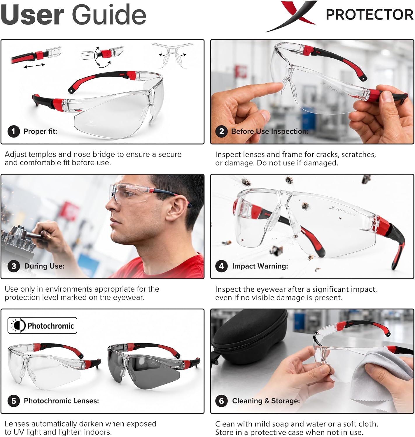 X-Protector Photochromic Safety Glasses - ANSI Z87+ Protective Eyewear