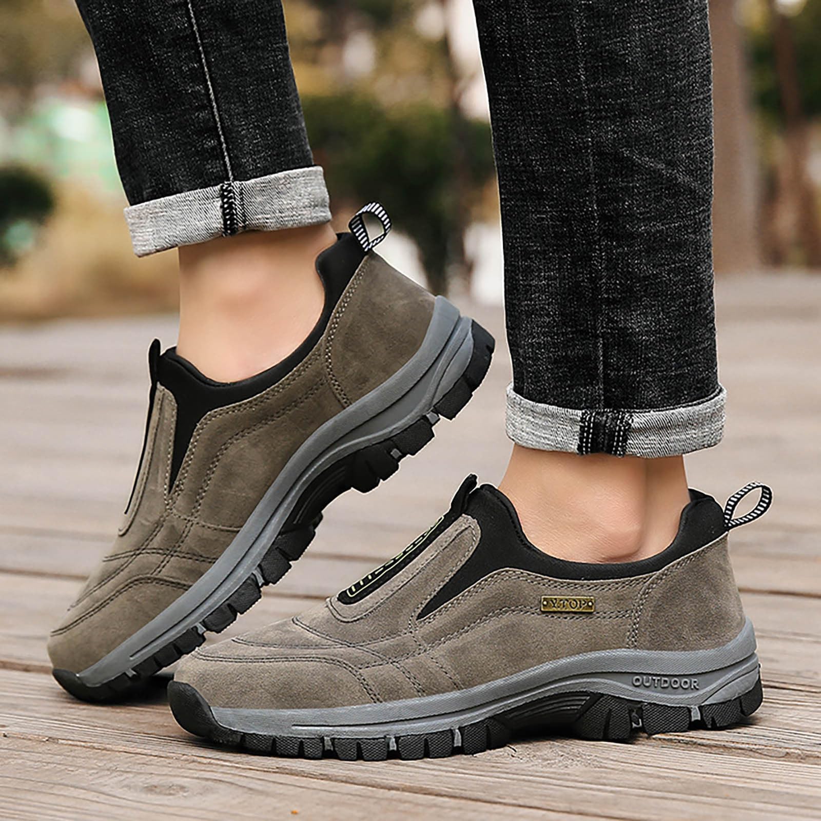 Generisch Męskie buty trekkingowe, skórzane, wodoodporne, buty rekreacyjne, wsuwane, buty robocze, modne buty sportowe, oddychające, buty trekkingowe, odporne na ścieranie, płaskie, antypoślizgowe