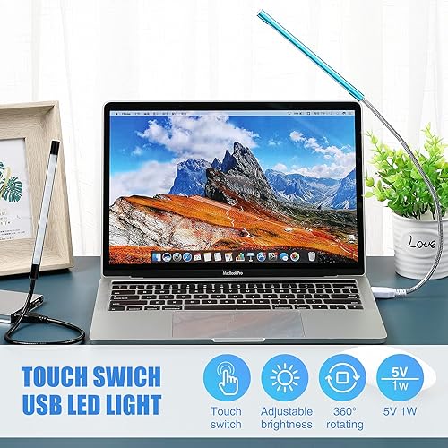 Miniatura 6 de Mudder 2 piezas de luz LED USB para teclado, luz de cuello de cisne, lámpara de computadora de palo flexible, lámpara LED regulable, interruptor