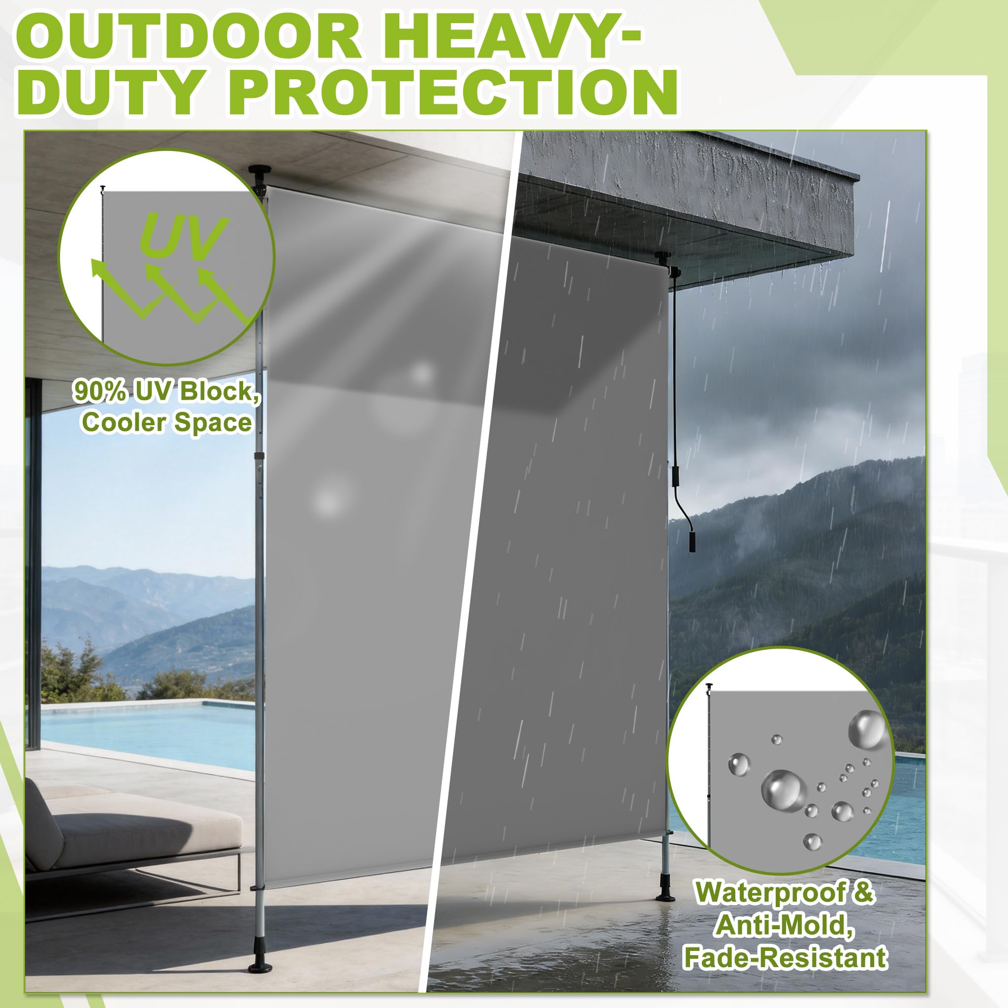 Tenda da sole verticale con manovella senza foratura 100 x 310 cm impermeabile allungabile oscurante grigio chiaro