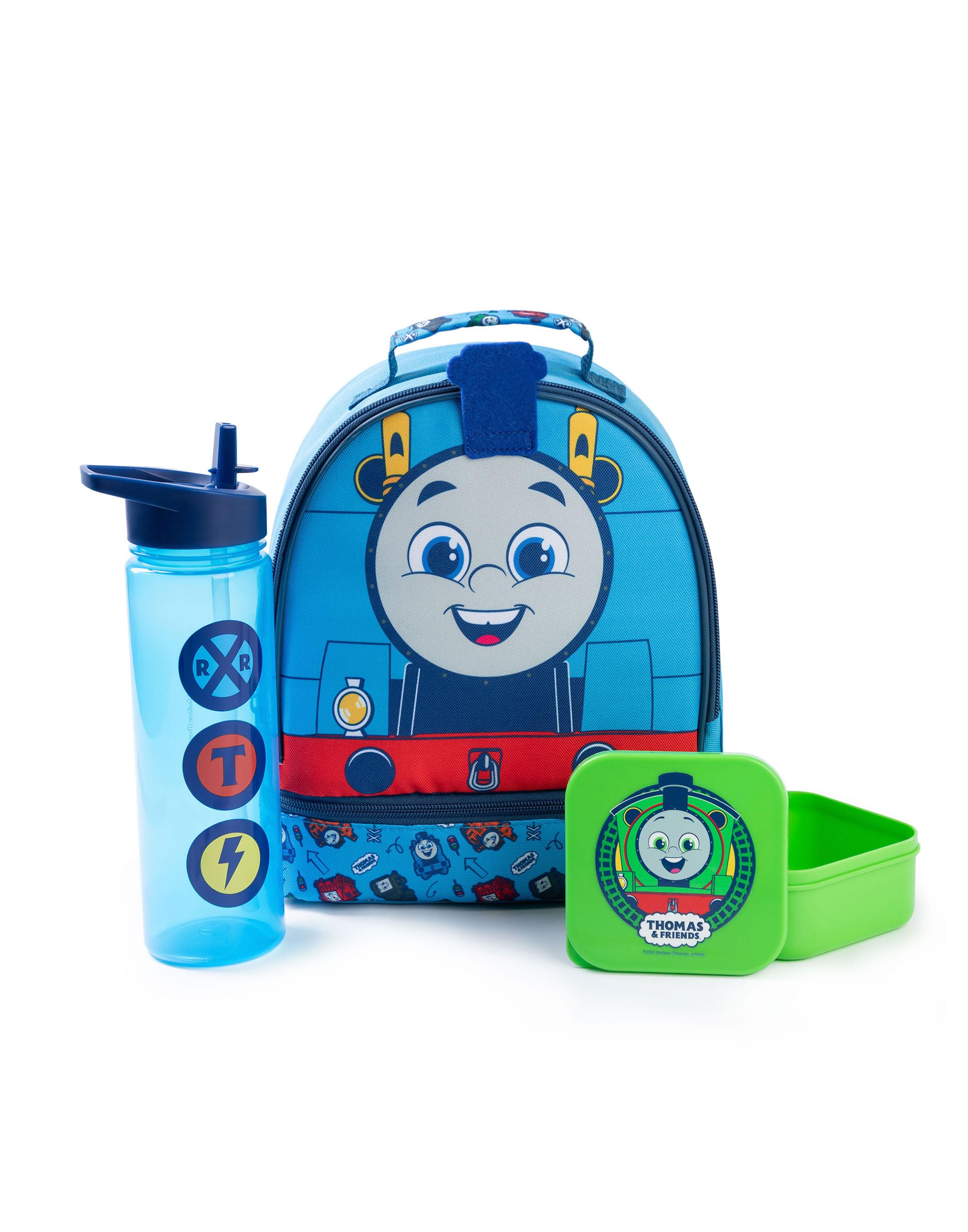 THOMAS & FRIENDS Kids Lunch Bag in Blue | Thomas the Tank Engine Snack Pot & Bottle Set | Unisex School Meal Storage | Zip-Up Carry Handle | Thomas The Tank Merch