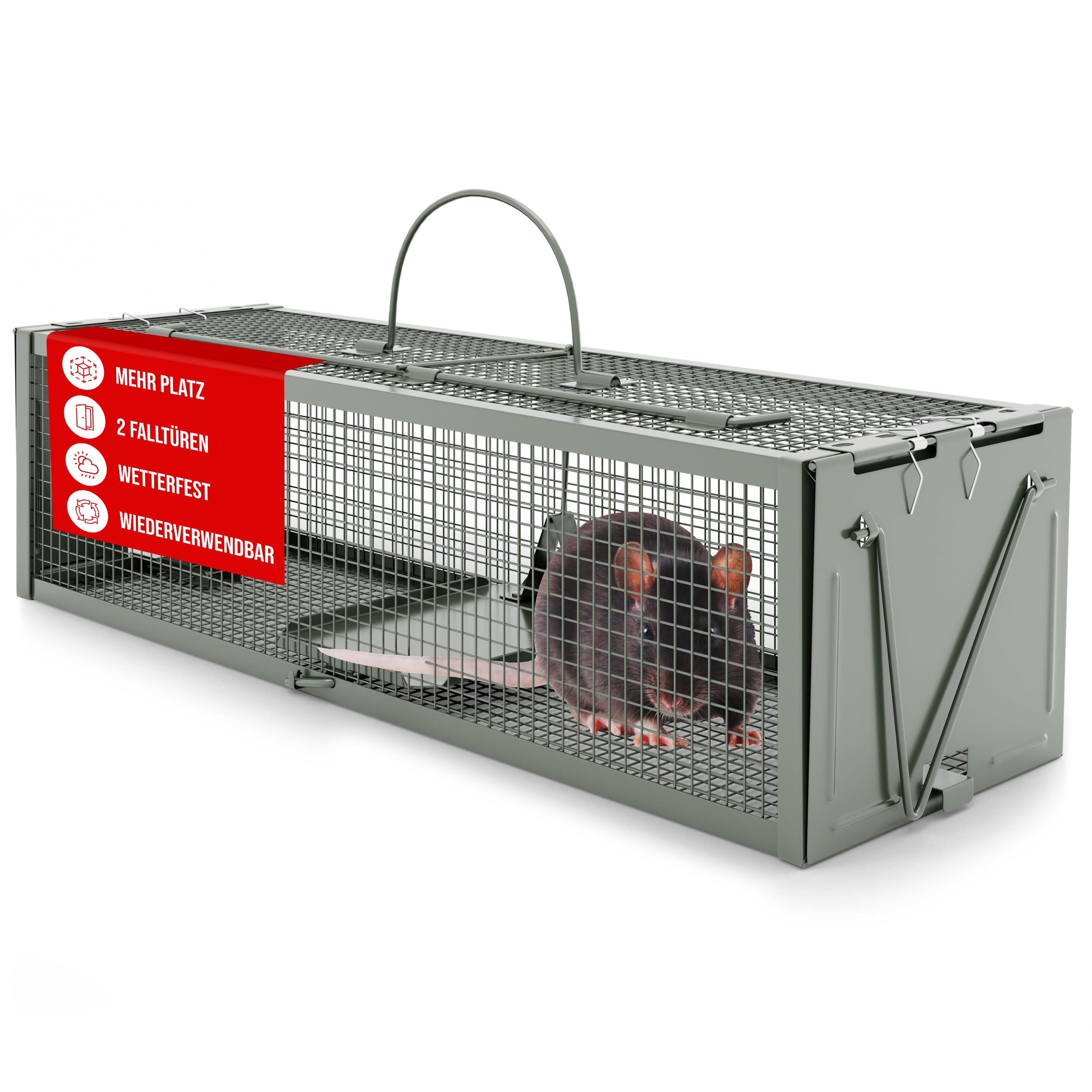 VANWILD® Rattenfalle Lebend 40cm | Tierfreundliche Lebendfalle mit Zwei Eingängen, Sichere & Effektive Mausefalle für jeden Einsatzbereich