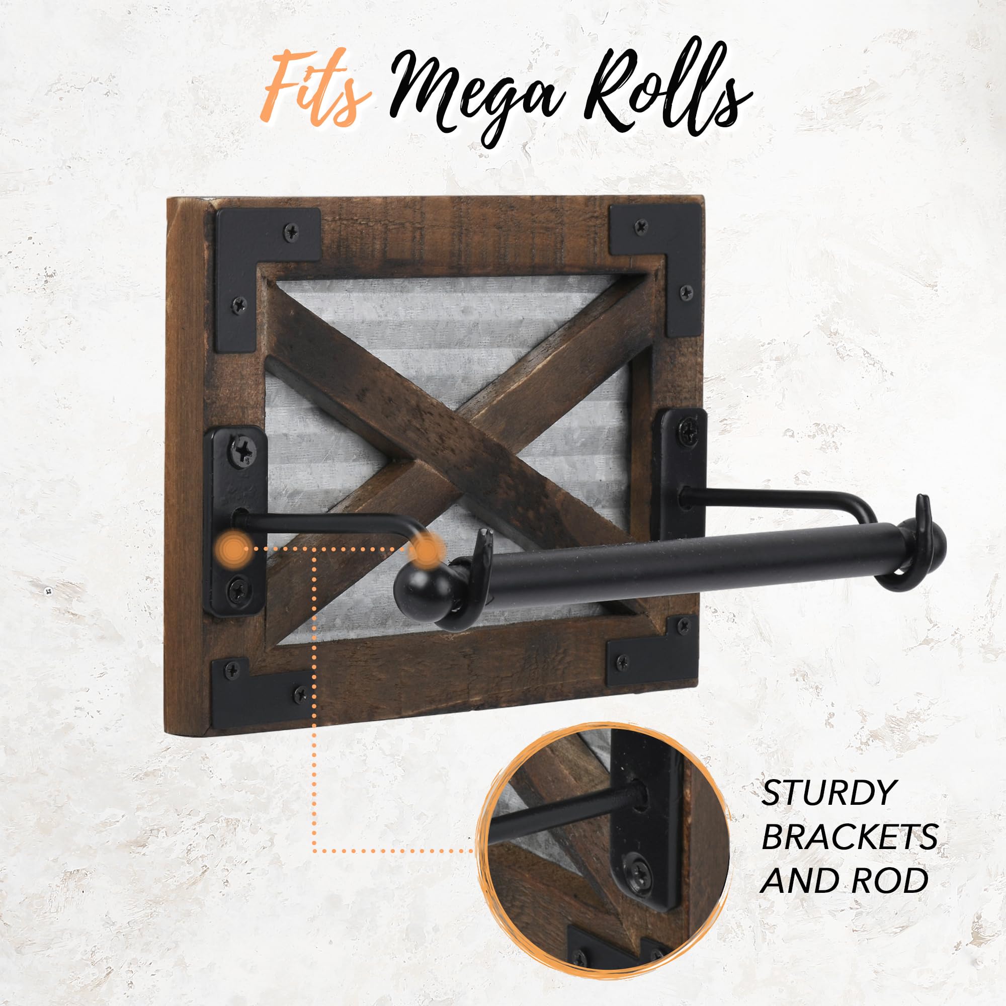 Autumn Alley Farmhouse Toilet Paper Holder with Bracket - Farmhouse Bathroom Rustic Country Decor - Rustic Bathroom Accessories Featuring Warm Brown Wood, Galvanized Metal, and Black Metal — Amazon image 5