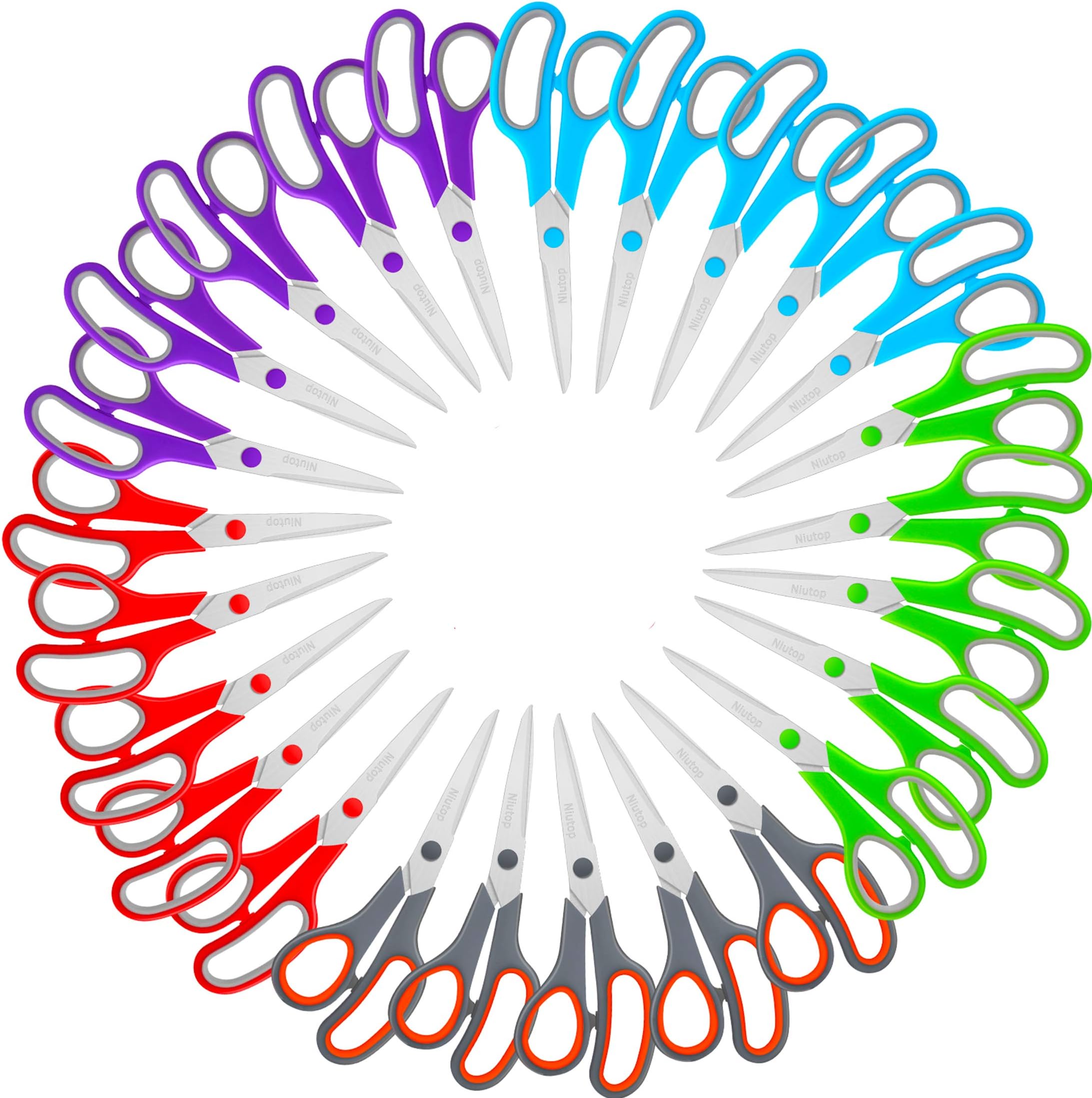 Niutop Scissors Bulk Set of 25-Pack, 8 Multipurpose Sharp Scissors for Office Home High/Middle School Student Teacher Scissor Supplies, Soft Comfort-Grip Right/Left Handles
