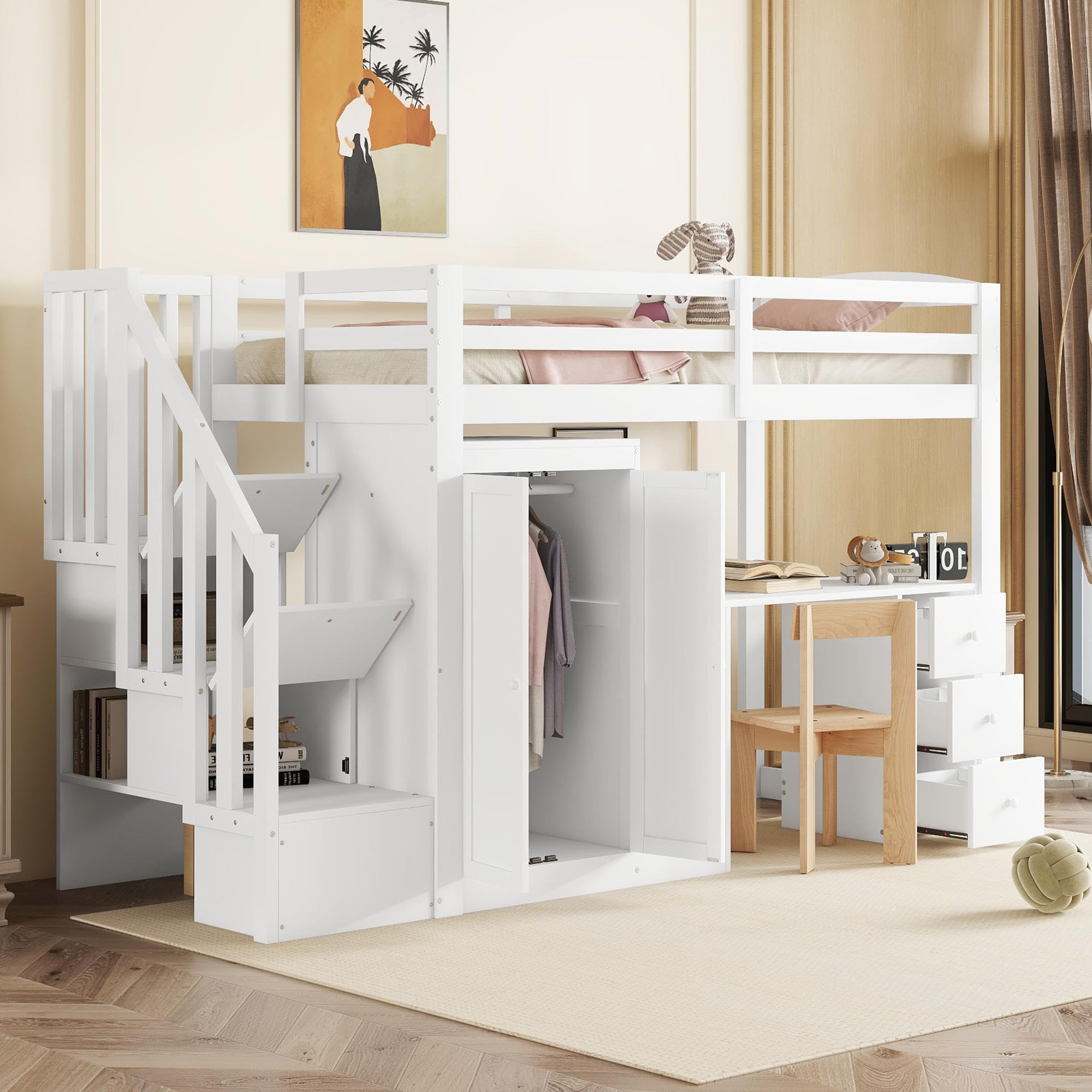 Lit Enfant Lit 90x200 Cm Lit Mezzanine En Bois Massif Avec échelle De Sécurité Gris | Leroy Merlin