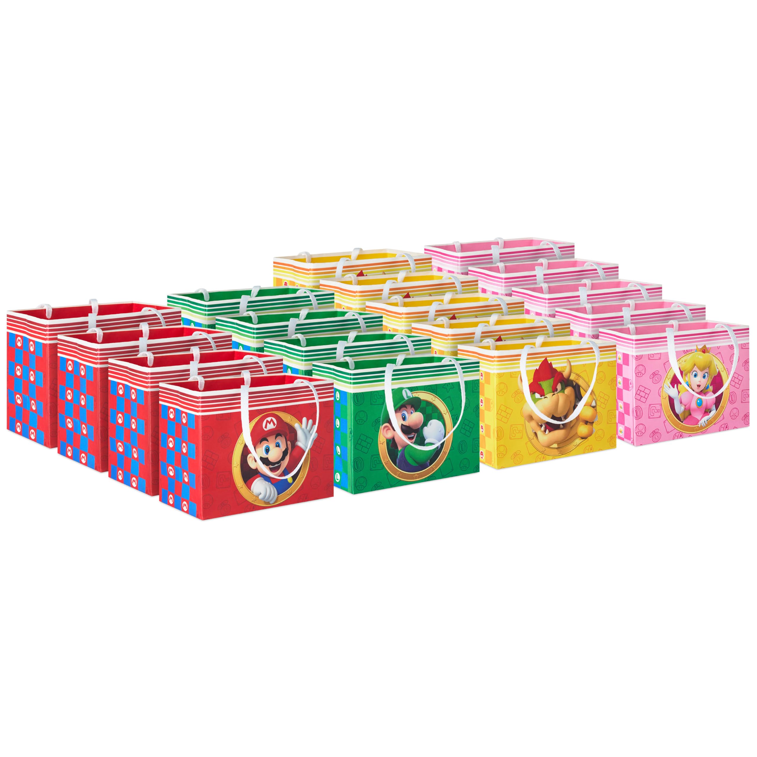 Hallmark Nintendo 4" Mini Gift Bags (Mario, Luigi, Princess, Bowser) for Party Favors, Gift Cards, Classroom Treats