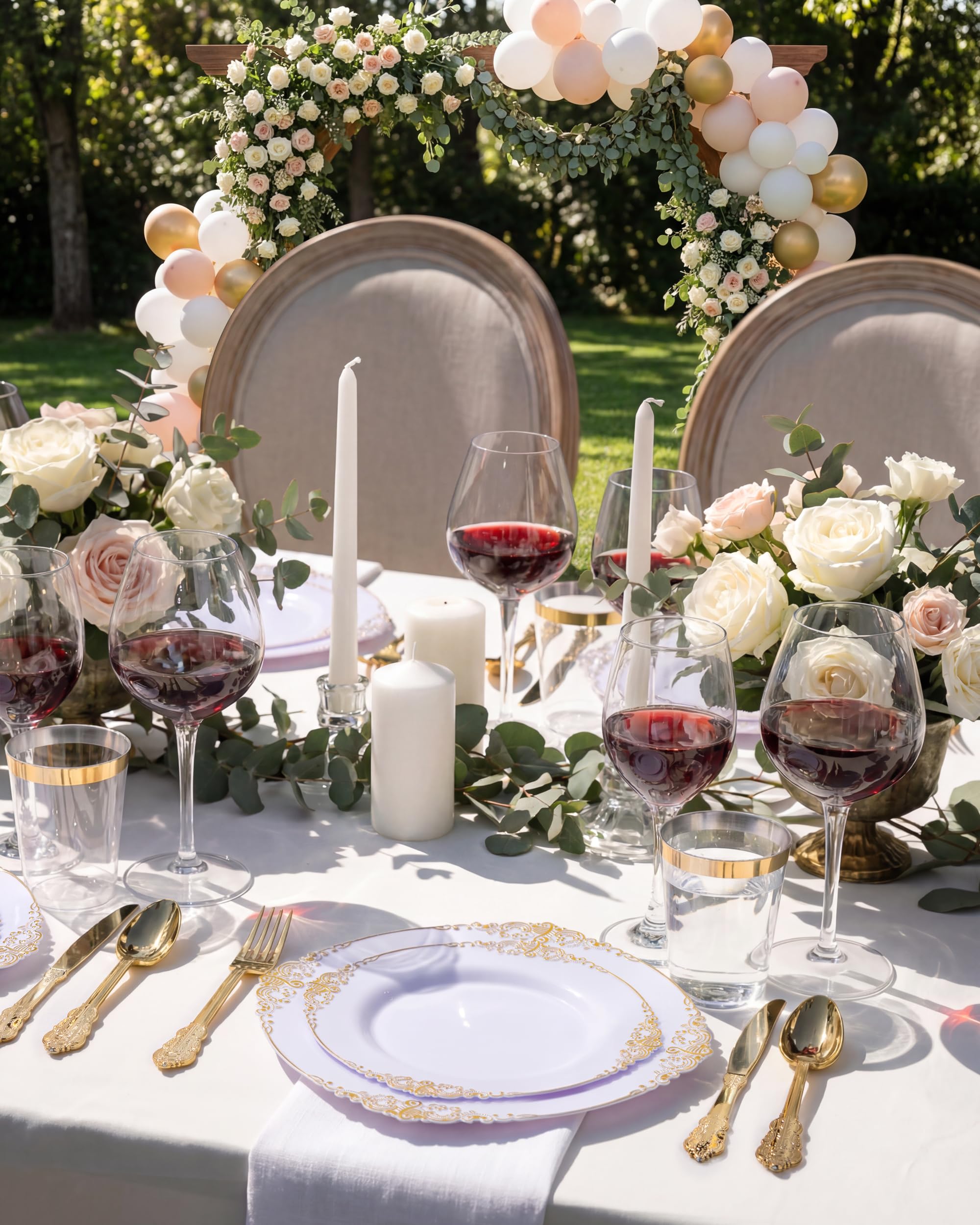 Gold Disposable Plates - 50 Guest Dinnerware Set -6 Gold Disposable Plates - 50 Guest Dinnerware Set -6
