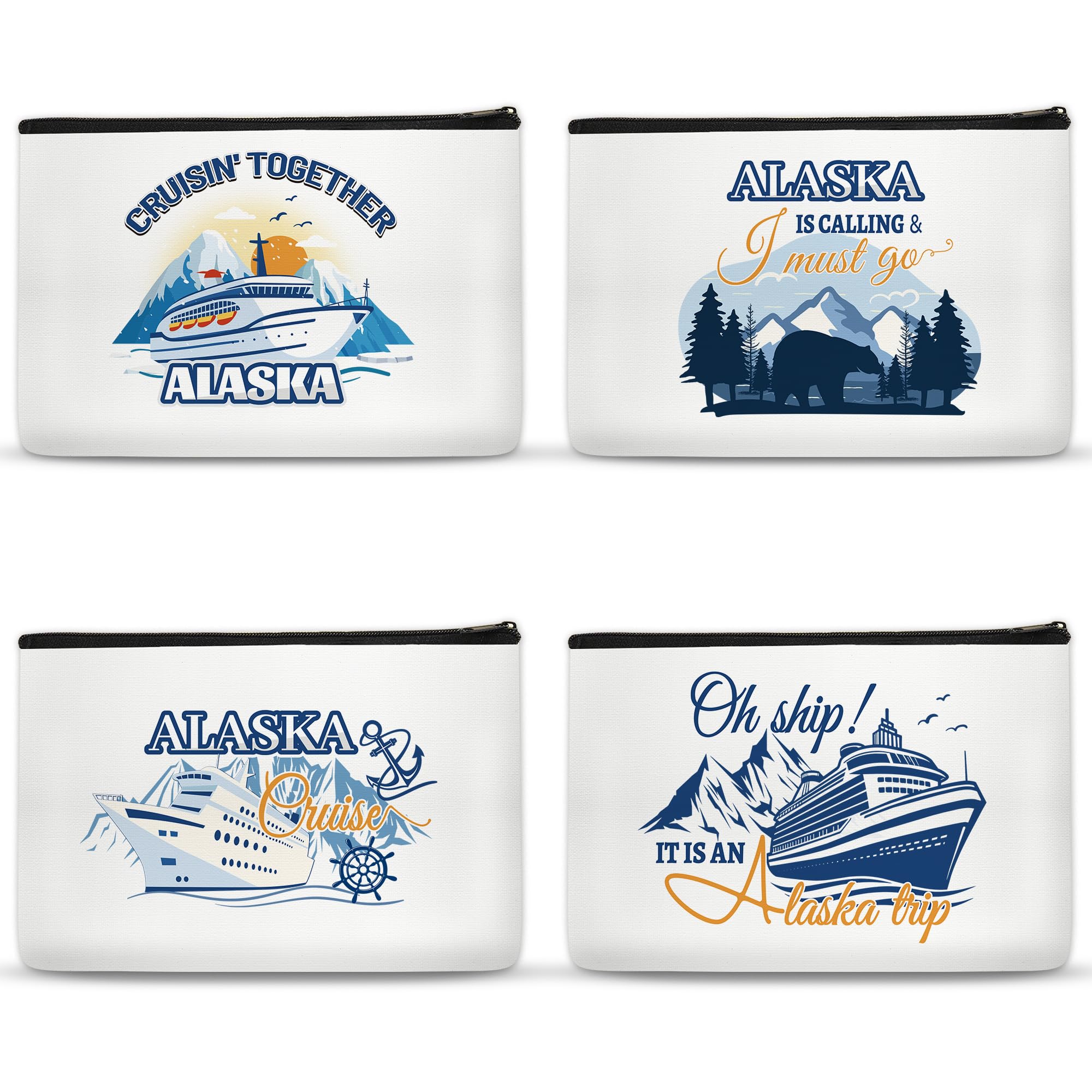 SEAOYOZO 4 Pcs Alaska Cruise Gift Makeup Bags for Women Cruise Ship Cosmetic Bags for Alaska Cruise Lovers Portable Beach Accessories with Zipper