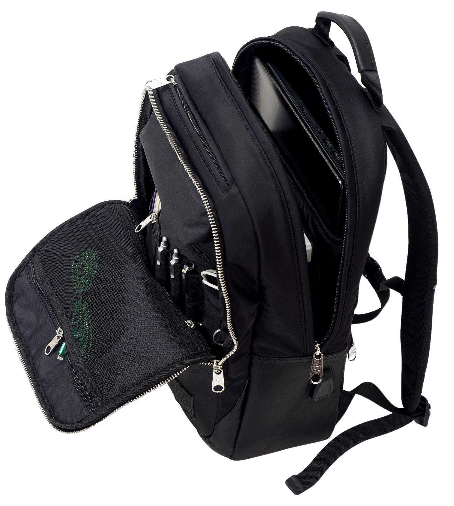 Invicta Zaino Ufficio Lavoro Biz M, Nero, Zaino In Pelle con Tasca Porta PC Portatile/Tablet e USB Plug, Tasche Multifunzione e Tasca con Organizer, Ufficio, Vaggio e Lavoro, Unisex