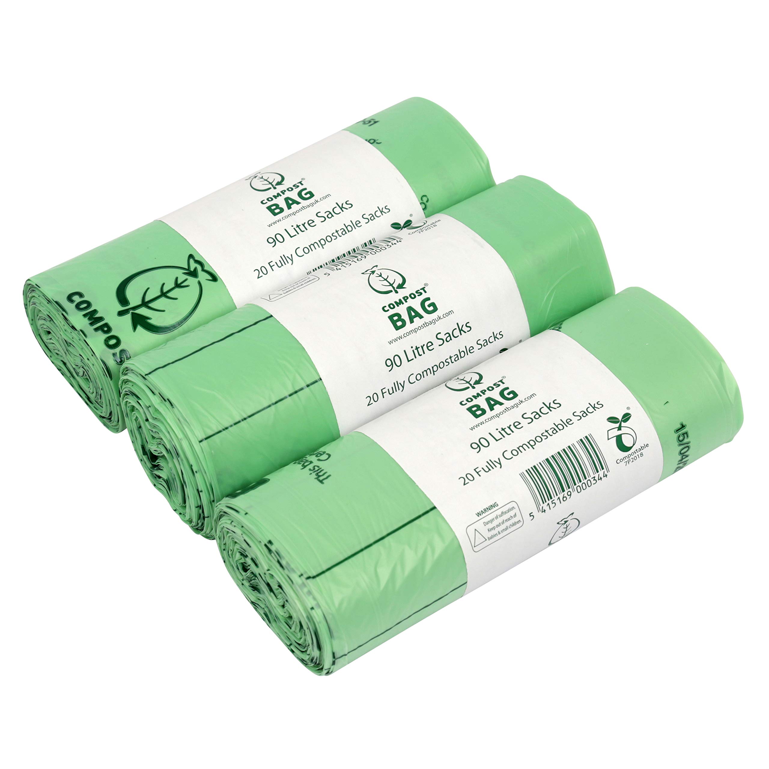 All-Green Green 90L X 60 Compostable Compost Bag Food Waste Sacks - Commercial Size - 90 Litre Food Waste Bin Liners - En 13432 - With Composting Guide