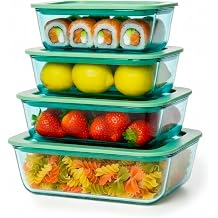 Crispa 8-Piece Teal Square Glass Food Storage Containers with Silicone Glass Lids 100% Plastic-Free 2x 40oz, 2x 20oz Leakproof, Airtight, Freezer, Microwave and Dishwasher Safe