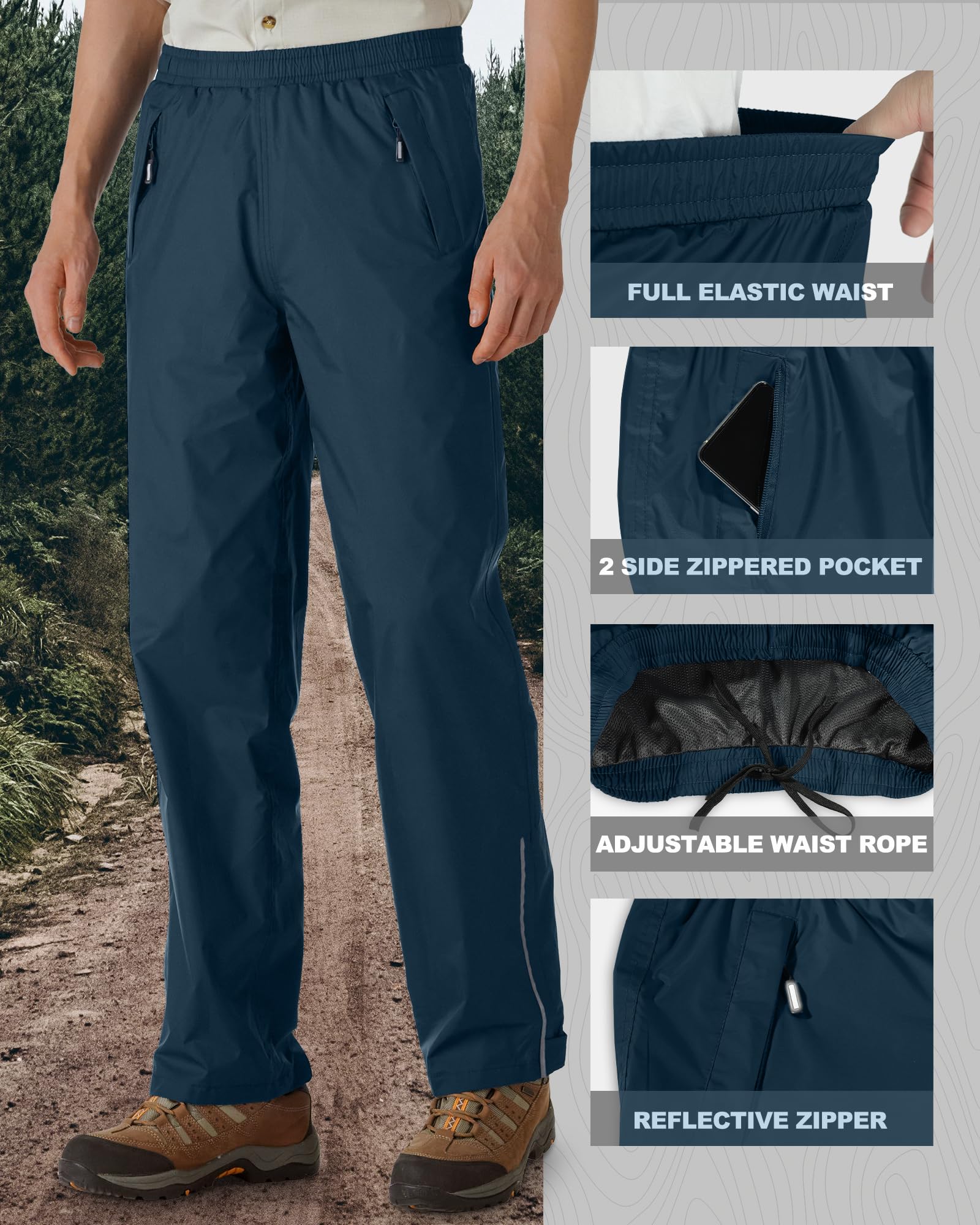 Outdoor Ventures Pantalones de lluvia para hombre, para bicicleta, impermeables, transpirables, resistentes al viento, ligeros, plegables