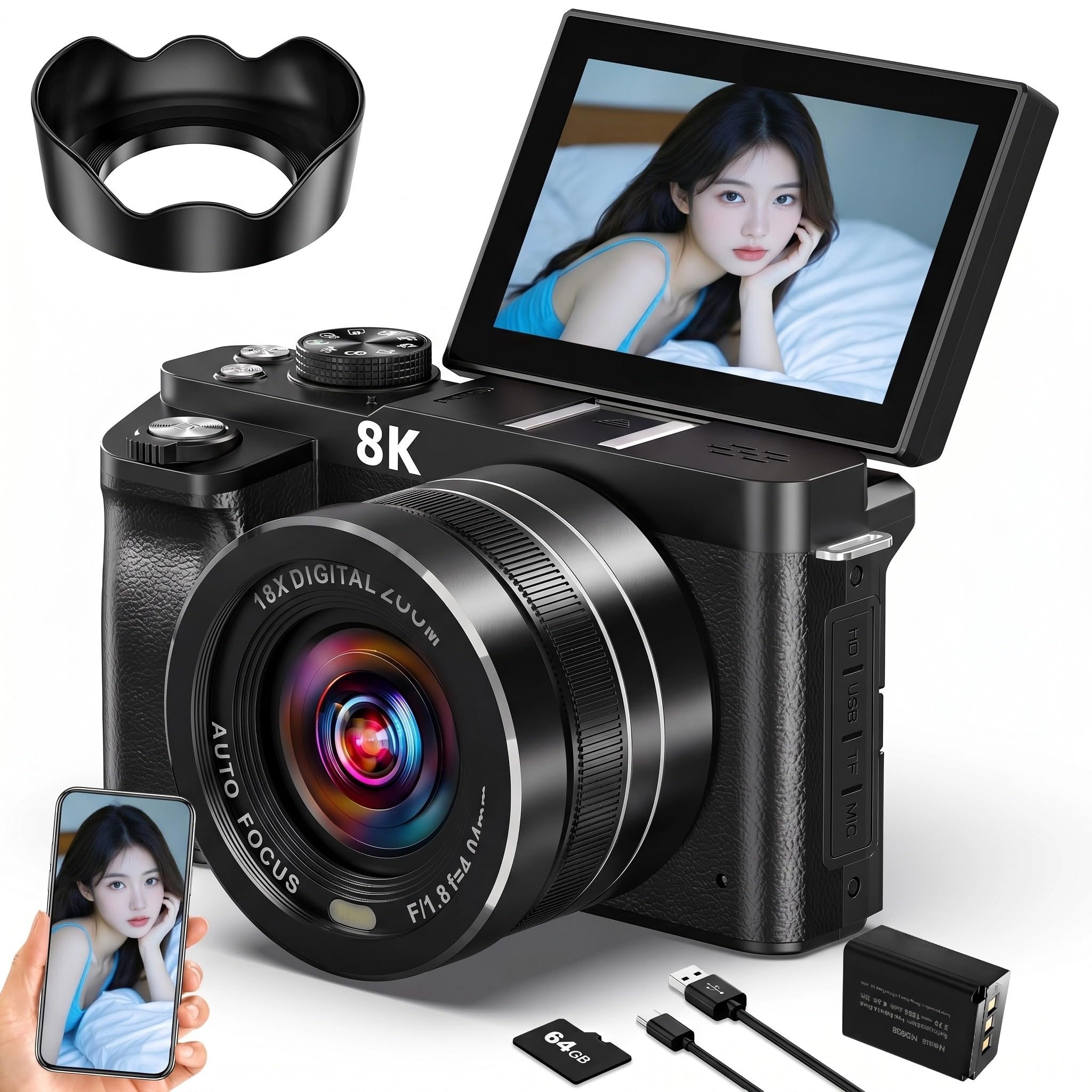 Amazon | デジカメ 8K 8800万画素 一眼レフカメラ WIFI転送機能 スマホ