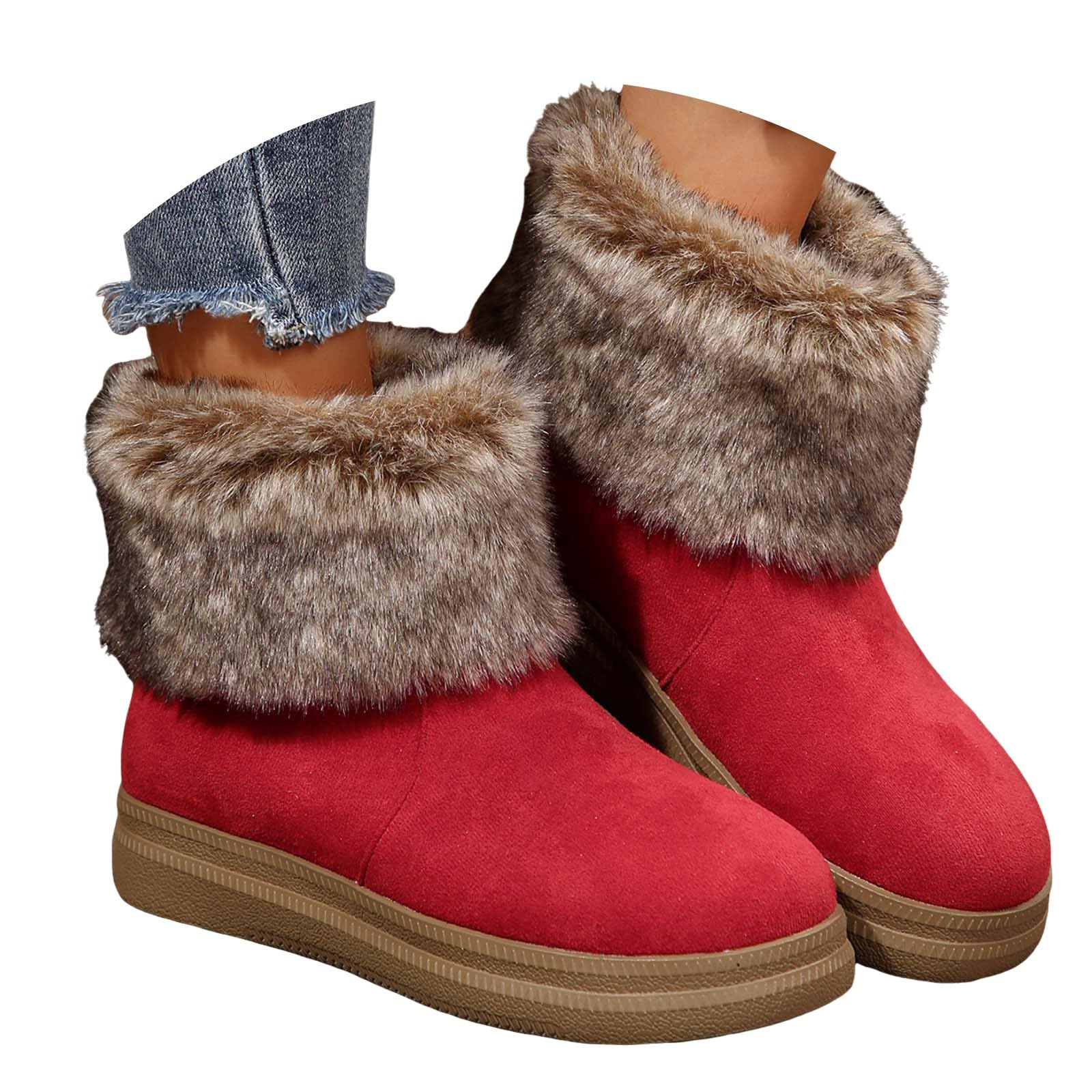 Womens Winter Boots Warm Fur Lined Ankle Booties Faux Fur Snow Boots for Women Non-Slip Comfortable Slip On