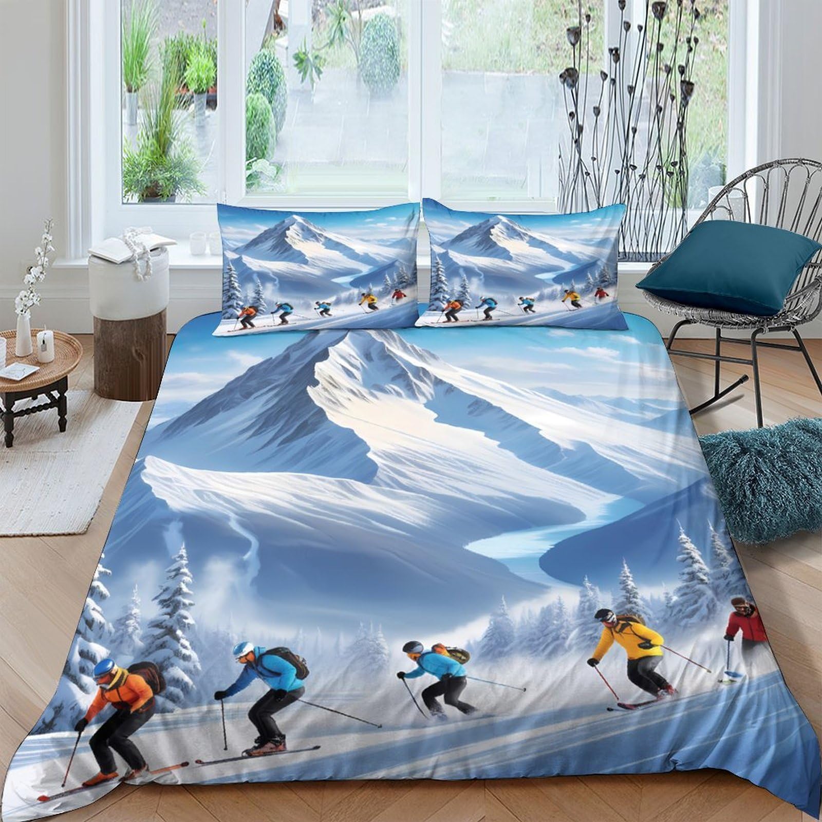 Ctjqhvkz Style-3 3D Printed Mountain Skiing Fitted Sheet Microfiber Soft Anti-Slip Bed Cover For Bedroom Guest Room Easy Care Single（135X200cm）