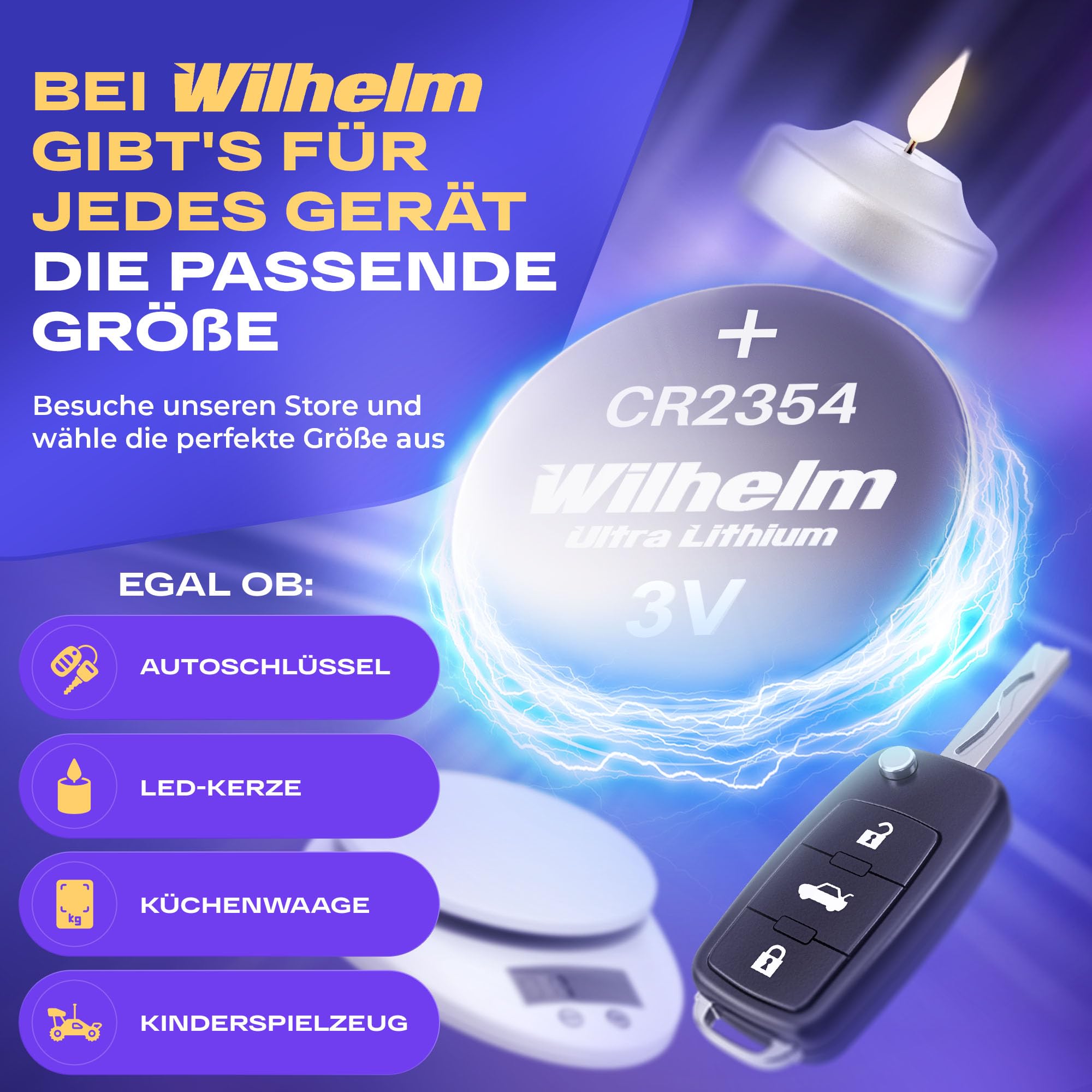 Wilhelm CR2354 Lithium Knopfzelle 3V 570 mAh, ø23 x 5,4 mm – 200 Stück