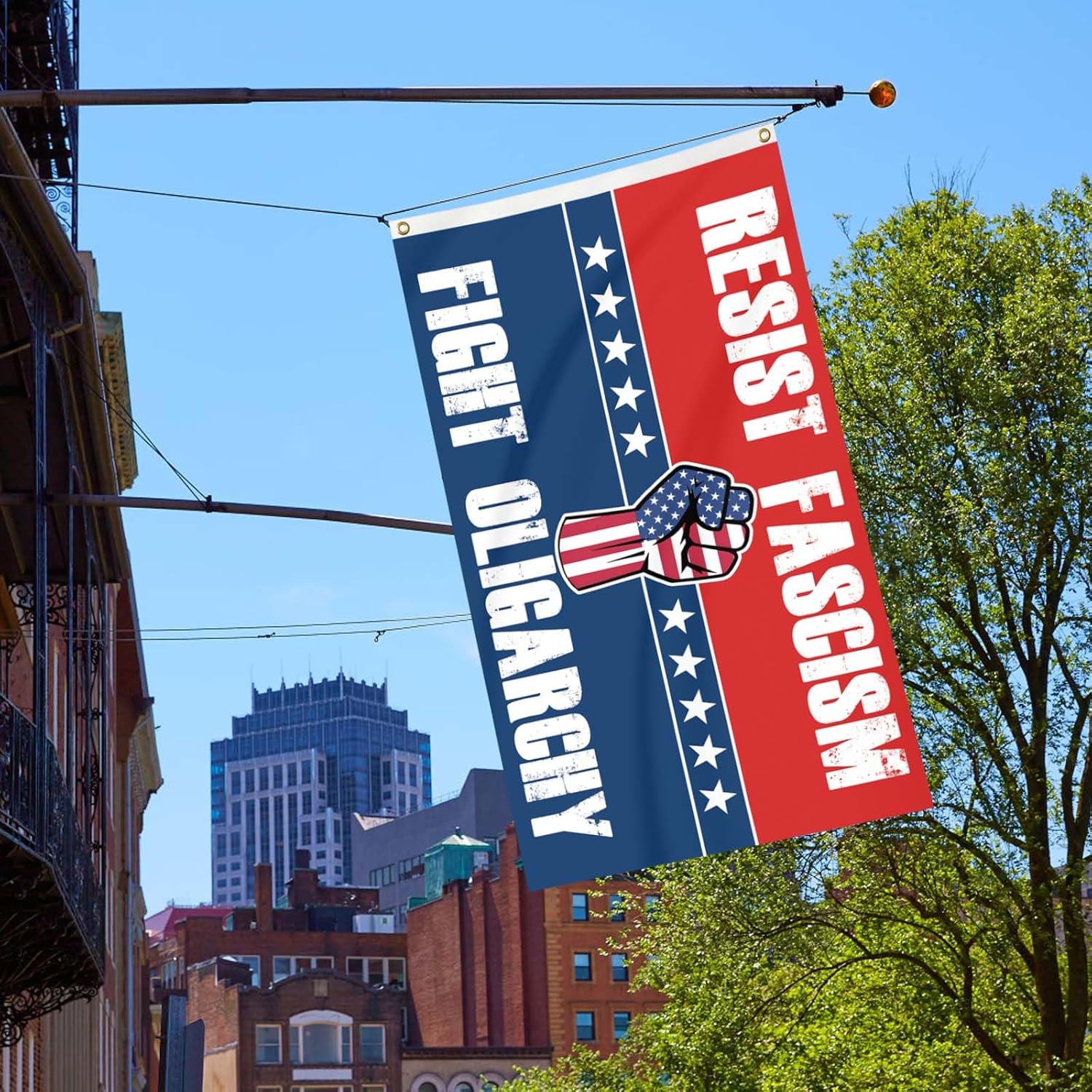 Resist Fascism Flag Fight Oligarchy Anti Political Protest 3x5 Feet Resistance Banner with 2 Grommets (P6) - Image 7