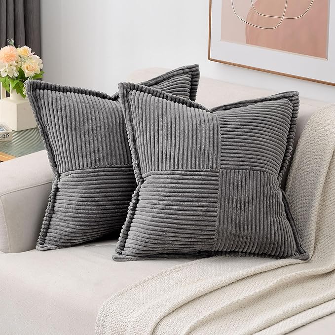 HAUSSY Dark Grey Throw Pillow Covers 20x20 Inch Set of 2