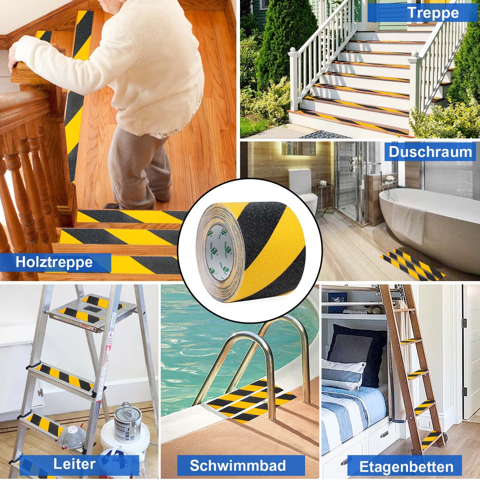 BOMEI PACK 100mmx10m Antideslizante Cinta Adhesiva, Alta Tracción Fuerte Apretón Abrasivo, Cinta Autoadhesiva de Seguridad, Cinta Adhesiva de Agarre, para Interiores y Exteriores, negro y amarillo