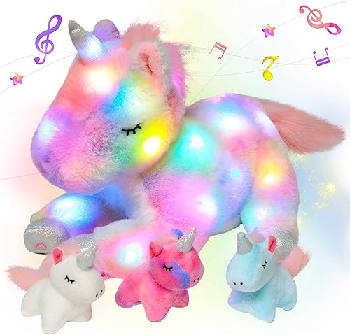 Miniatura 12 de Hopearl Set de juguete de dinosaurio musical de peluche LED con iluminación, canta, suave, con volumen ajustable, canciones de cuna, animado, da