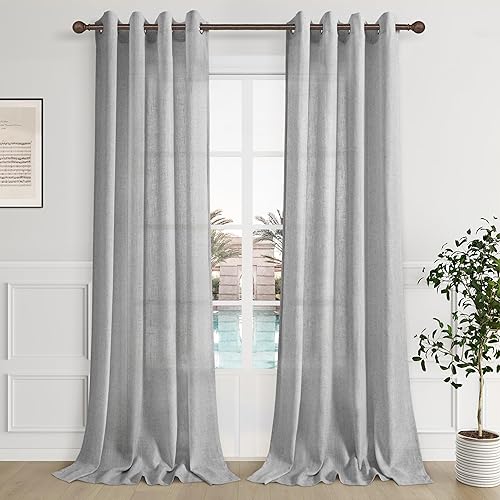 Aersas Cortinas de Lino Gris Claro de 84 Pulgadas de Largo para Sala de Estar, Juego de 2 Ojales Filtrantes de Luz, Cortinas de Lino Estilo Granja