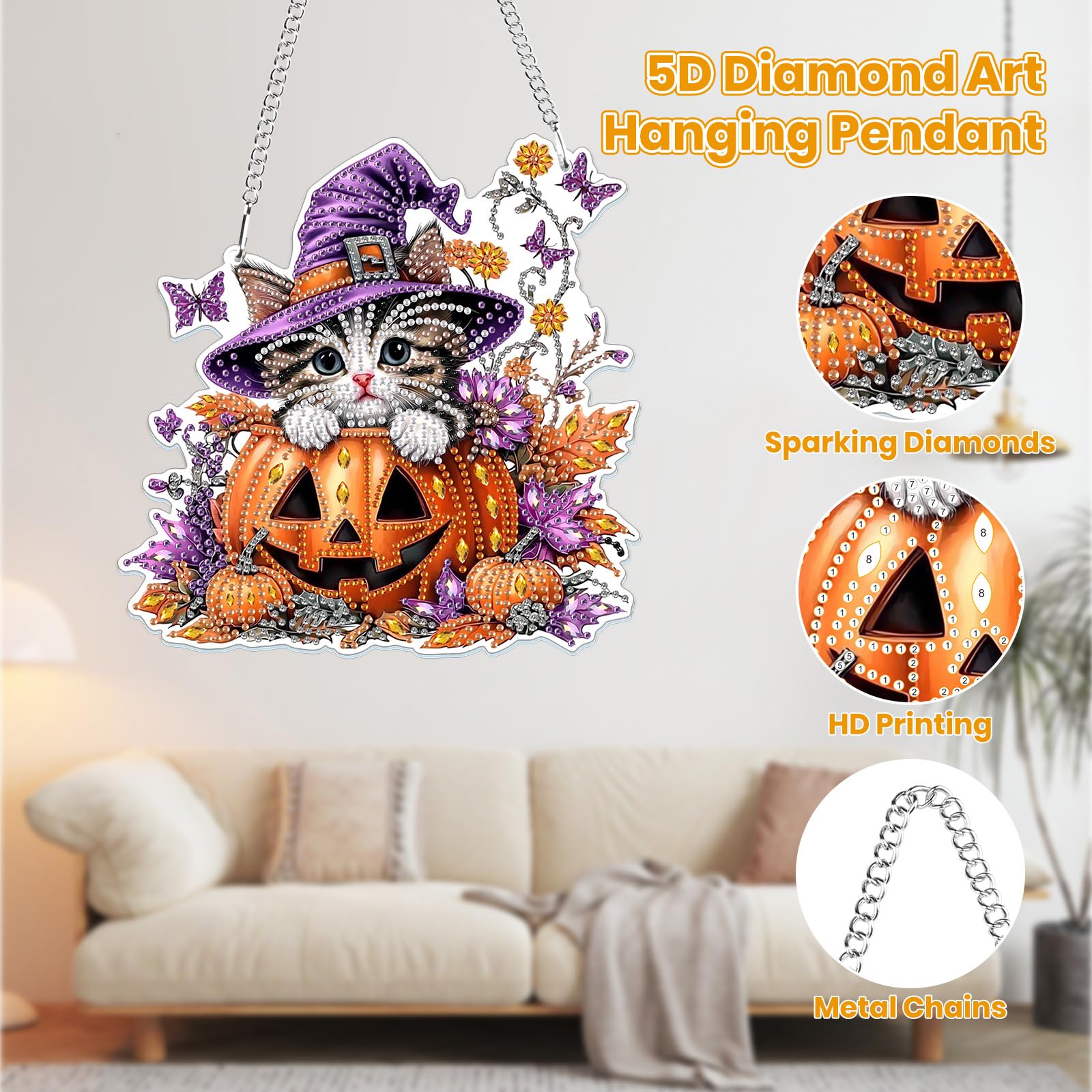 MOGTAA Halloween Diamond Art Hanging Ornaments with Chain - Image 2