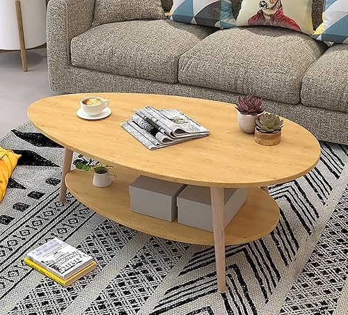 Miniatura 17 de SYALEO Mesa de Centro Mesa de centro en forma de gota, mesa de centro ovalada de 2 niveles, mesa de cóctel de estilo contemporáneo de 35.4 pulgadas,