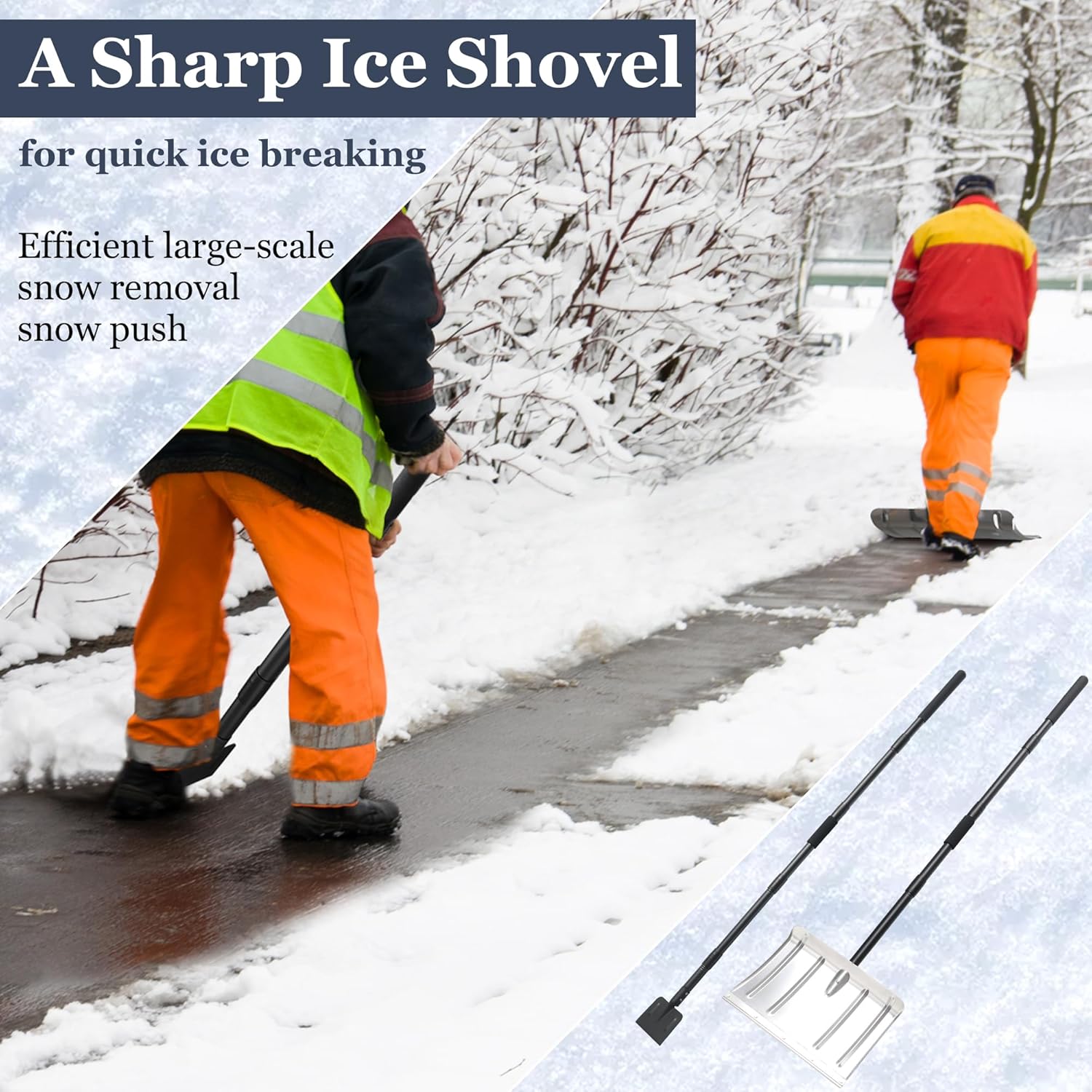 Snow Shovel 2 Pack,Snow Shovel Kit Removal Tools,66 Inch Long Large Capacity Stainless Steel Pusher with Heavy Duty Metal Ice Scraper for Snow Removel,Gardening,Driveway,Farm