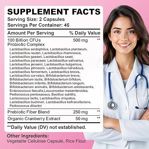 Miniatura 2 de Probióticos para mujeres, 100 mil millones de UFC, 32 cepas, con prebióticos y enzimas digestivas, apoyan la salud digestiva inmunitaria, vaginal y