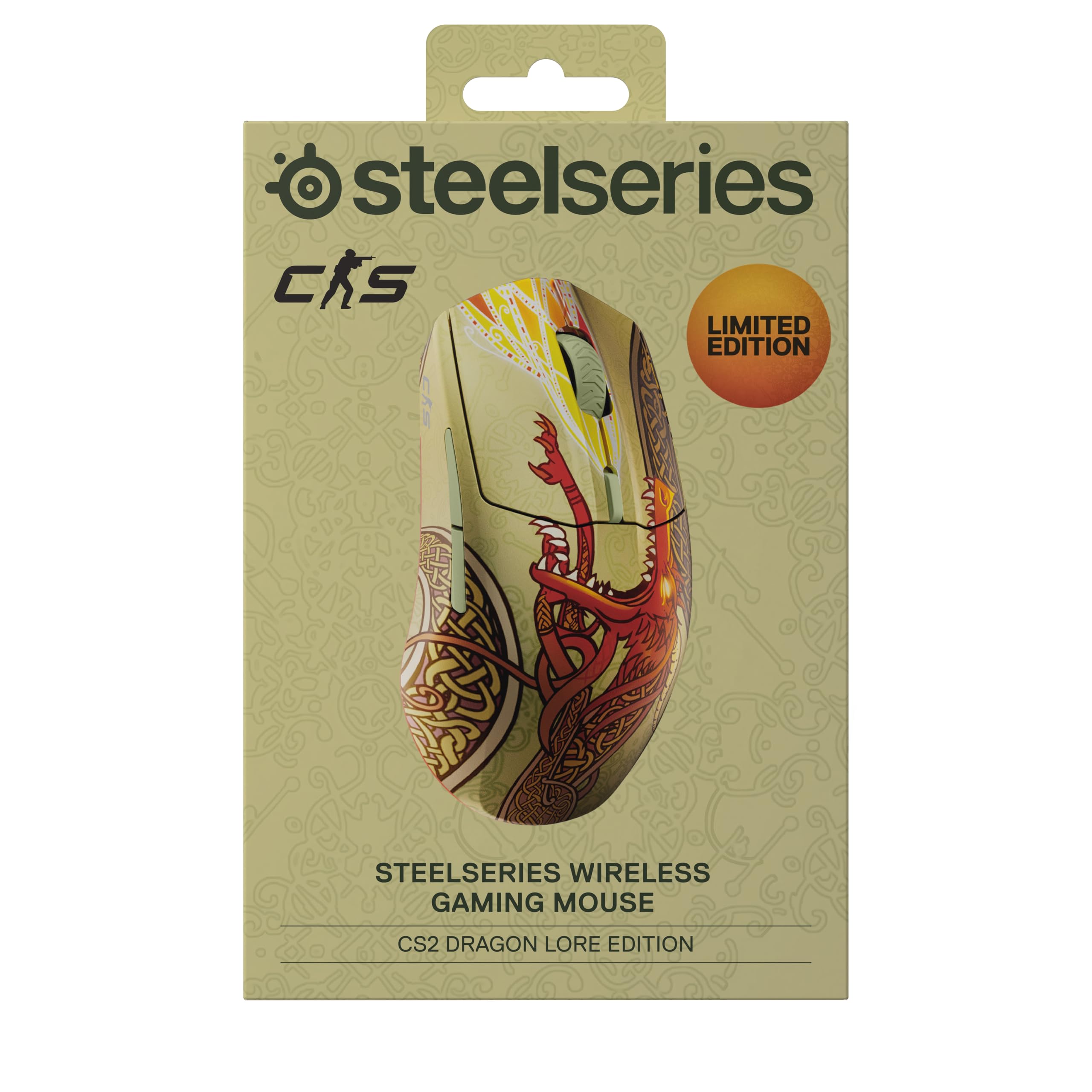 SteelSeries CS2 Dragon Lore – Bezprzewodowa mysz do gier – Counter-Strike – 2,4 GHz i Bluetooth – Czujnik optyczny 18 tys. DPI TrueMove Air – Bateria do 200 godz. — Wytrzymałość 80 mln kliknięć