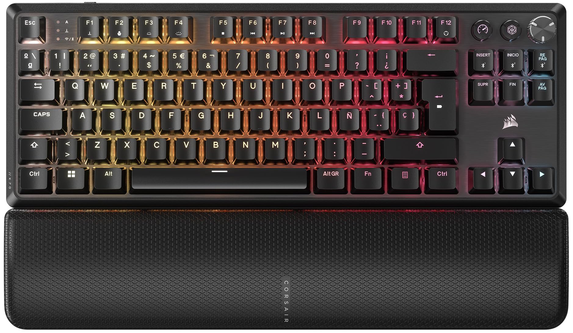 Corsair K70 Core TKL Wireless RGB Teclado Tenkeyless para Juegos – Negro | QWERTY ES, Mecánico, Interruptores Lineales CORSAIR MLX Red v2 Prelubricados, SOCD, Amortiguación Acústica, Tapas de ABS