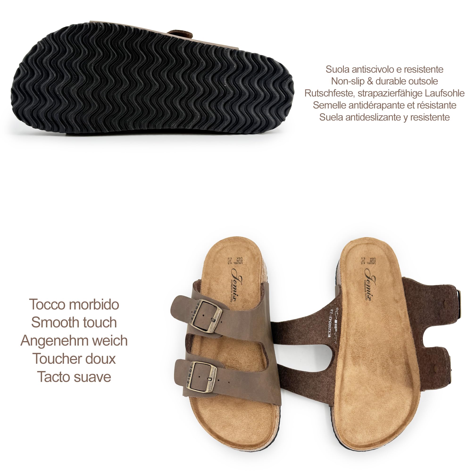 JOMIX Sandali Donna con Doppia Fibbia Regolabile Ciabatte Estive Bassi Plantare Sagomato in Sughero Pantofole Moda Comode con Suola Antiscivolo