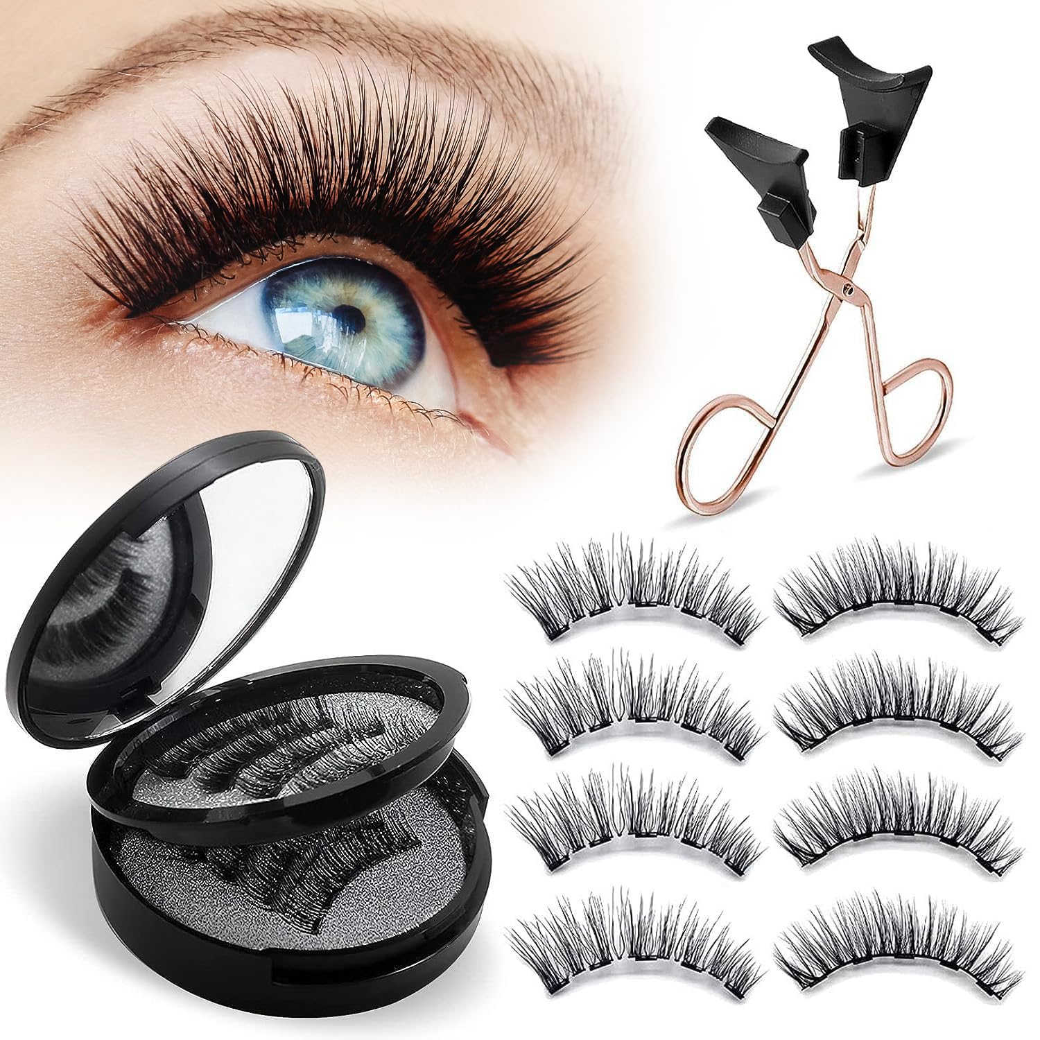 Magnetic Eyelashes Effectively Natural Look False Lashes without Eyeliner Light Weight Waterproof Magnetic Eyelashes No Glue-Black-4 Pair