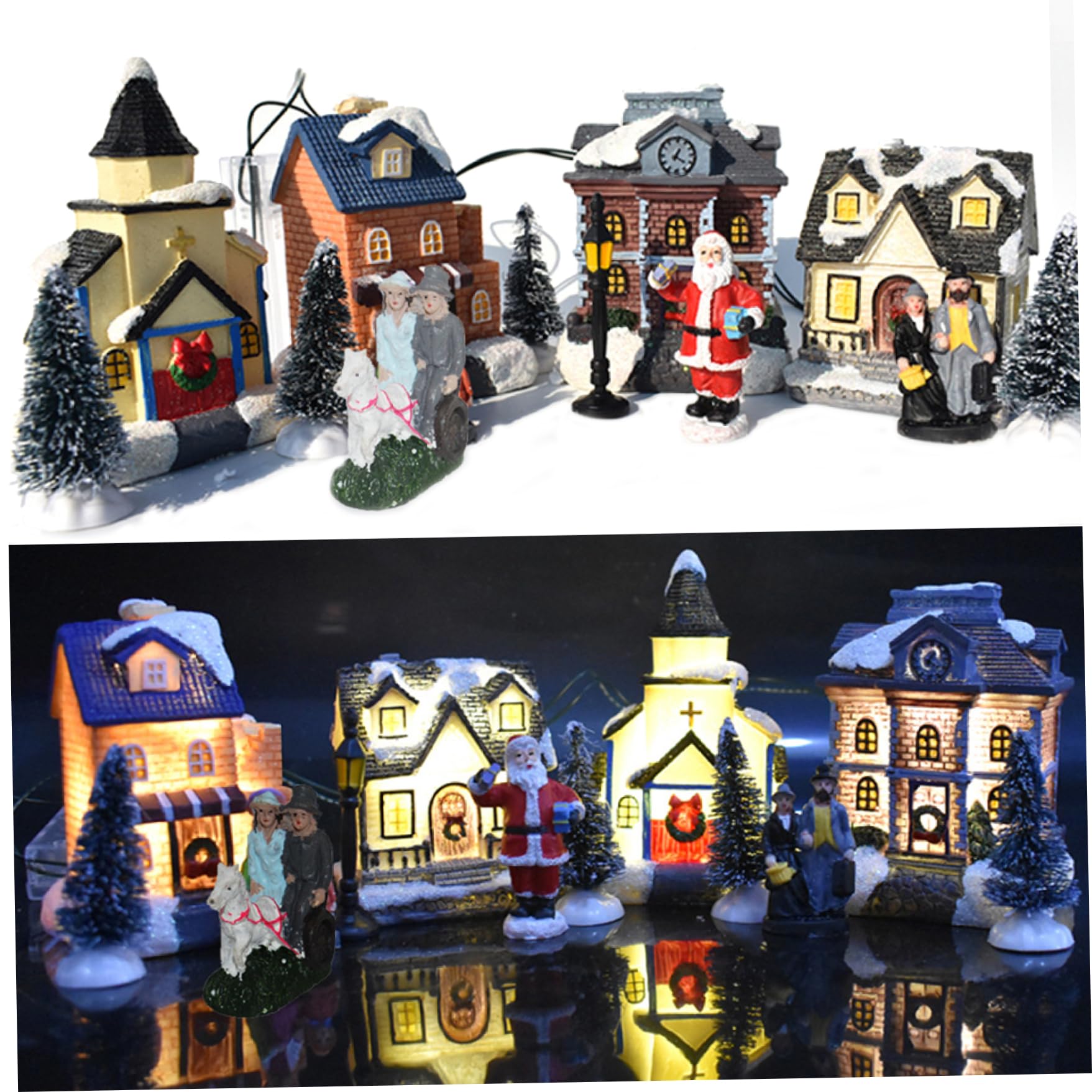 Wedhapy 10PCS/Set Christmas Village Sets, Illuminated Resin Houses, No Battery